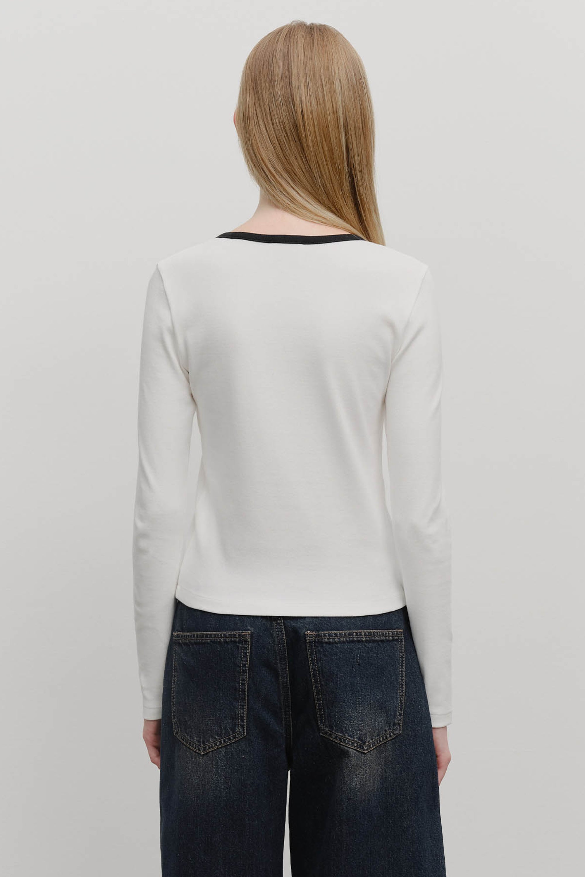 W Deep Neck Long Sleeve Ivory