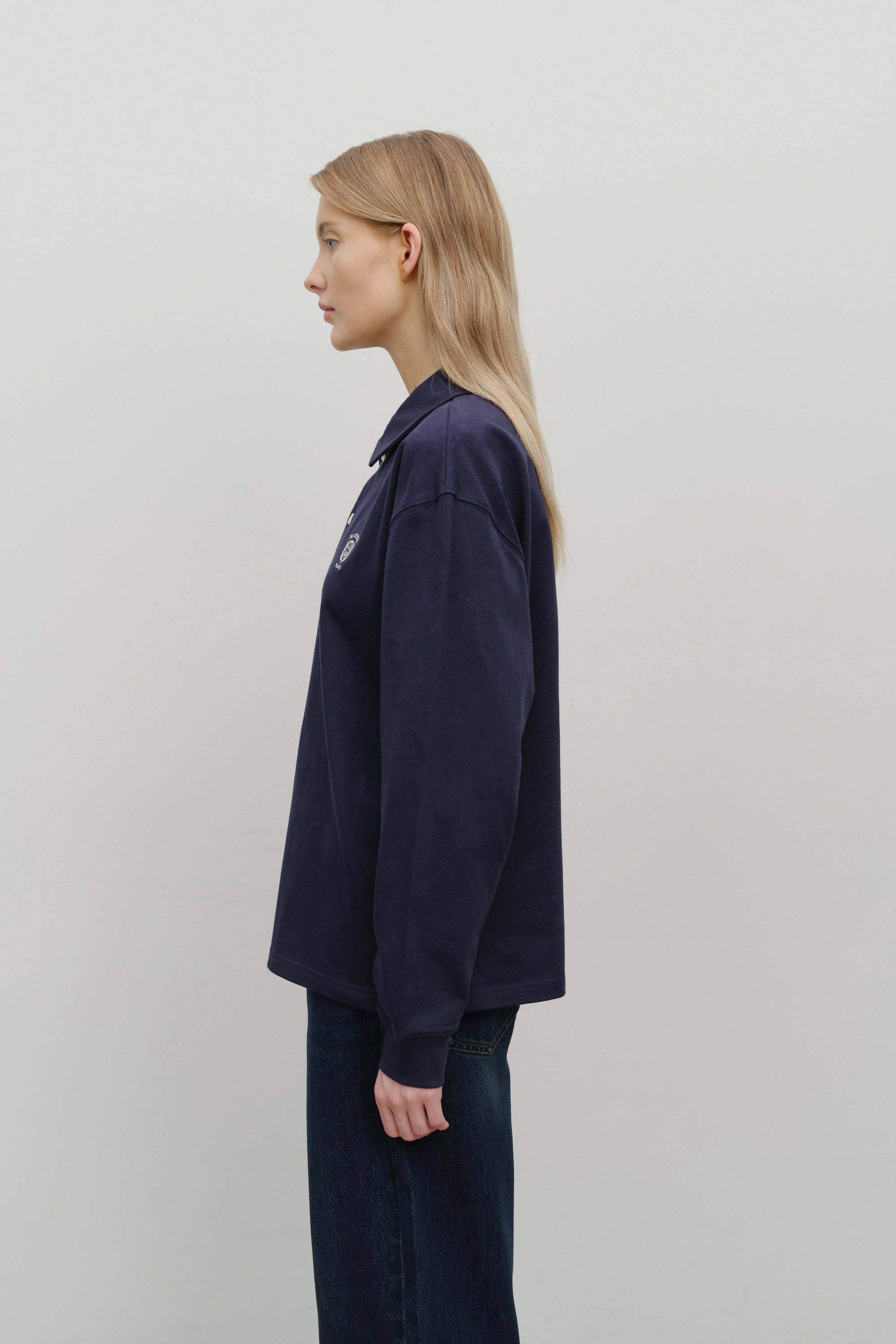 Crest Logo Jersey Polo Long Sleeve Navy