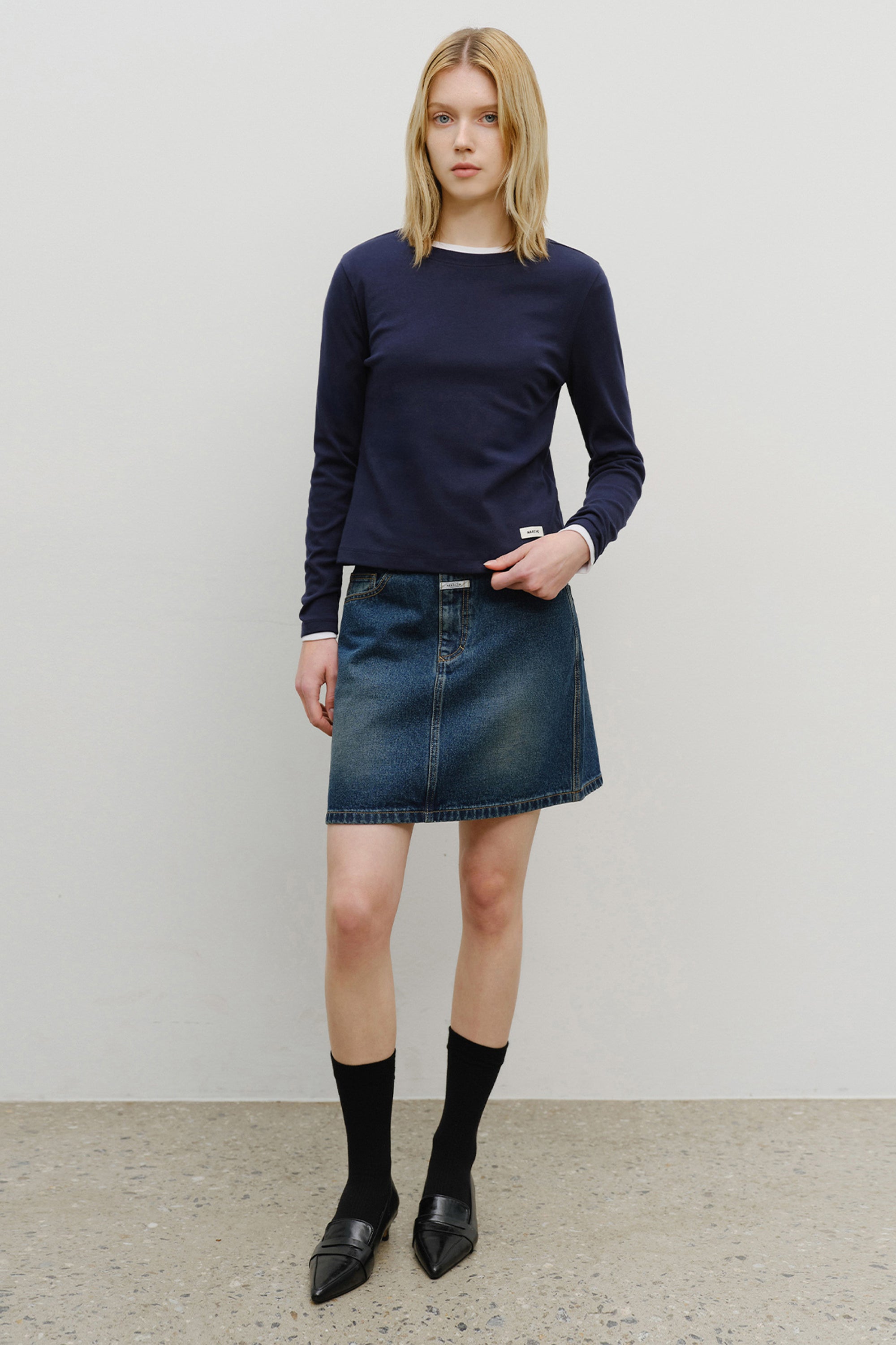 W Basic Long Sleeve  Navy