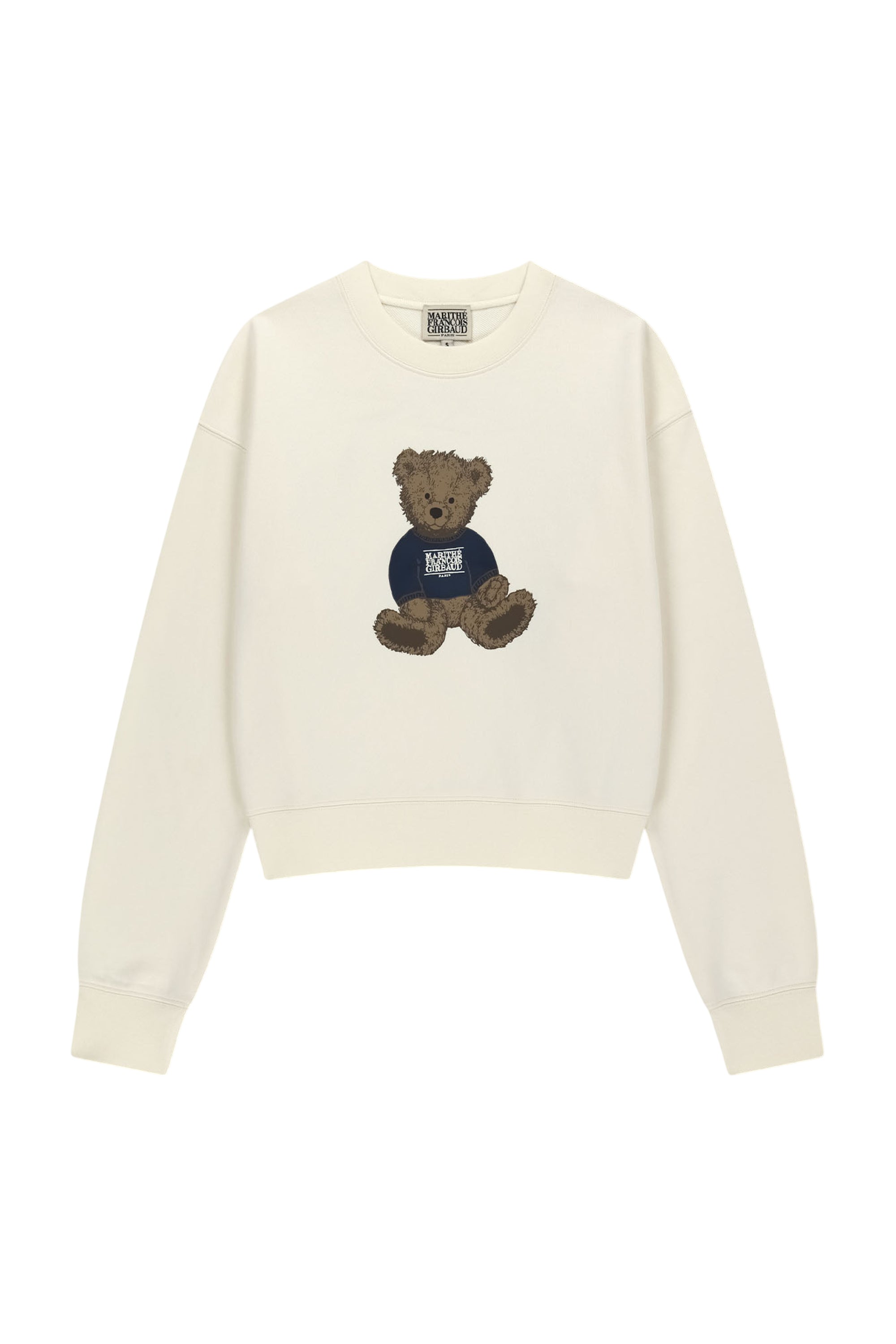 W Doodle Bear Crop Sweatshirt Ivory