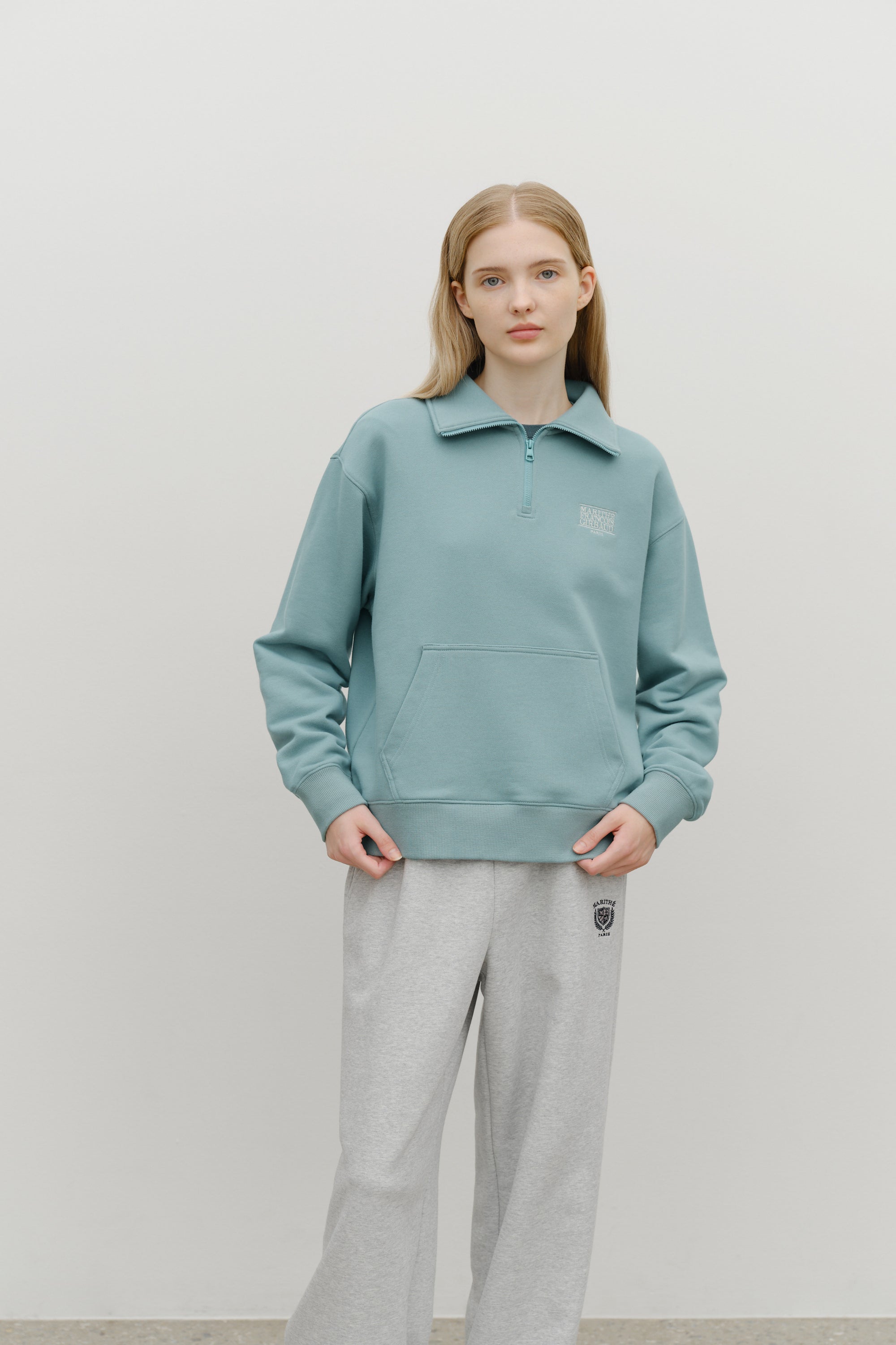 Classic Logo Half Zipup Sweatshirt Mint Gray