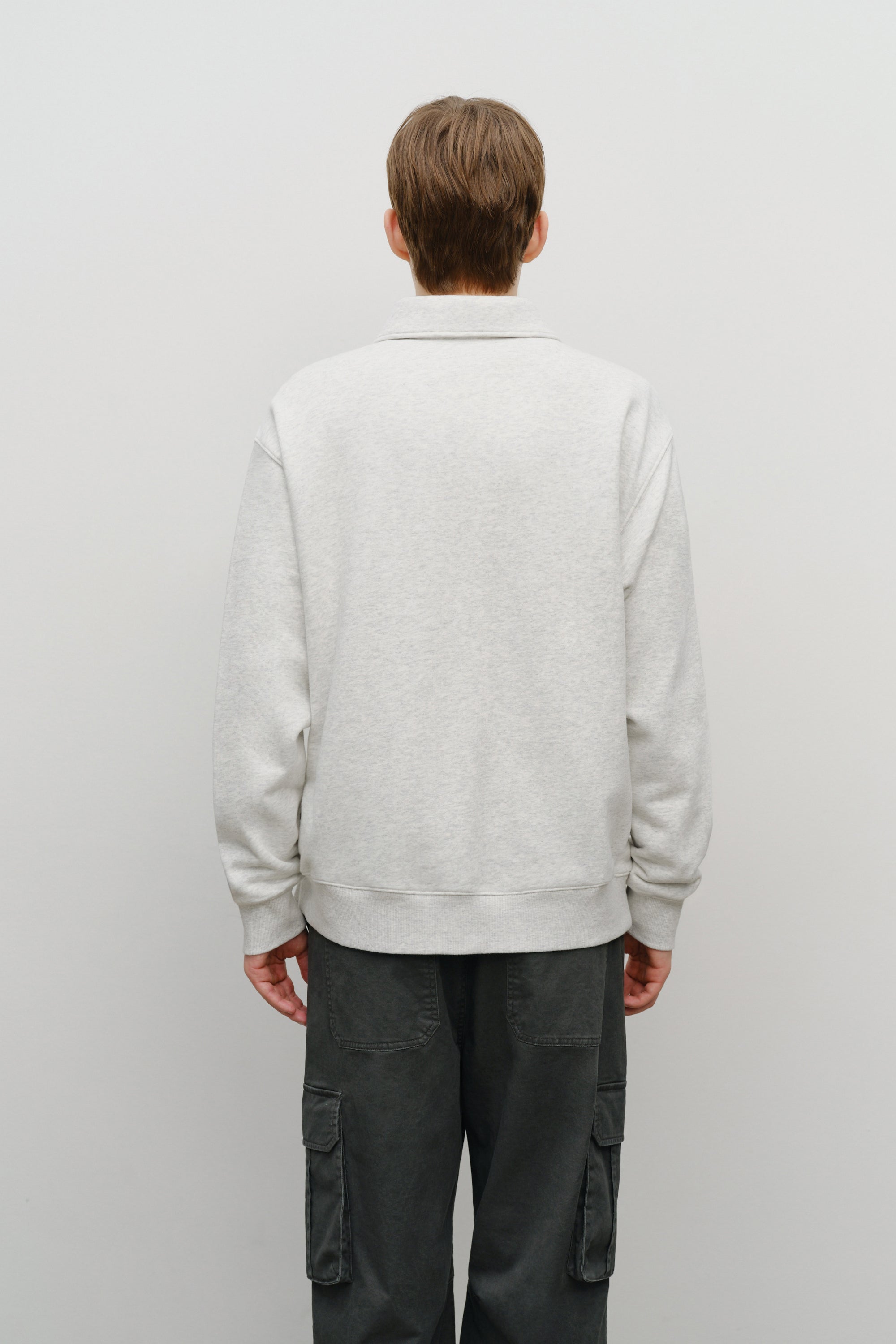 Baseball Logo Collar Half Zipup Sweatshirt Light Heather Gray