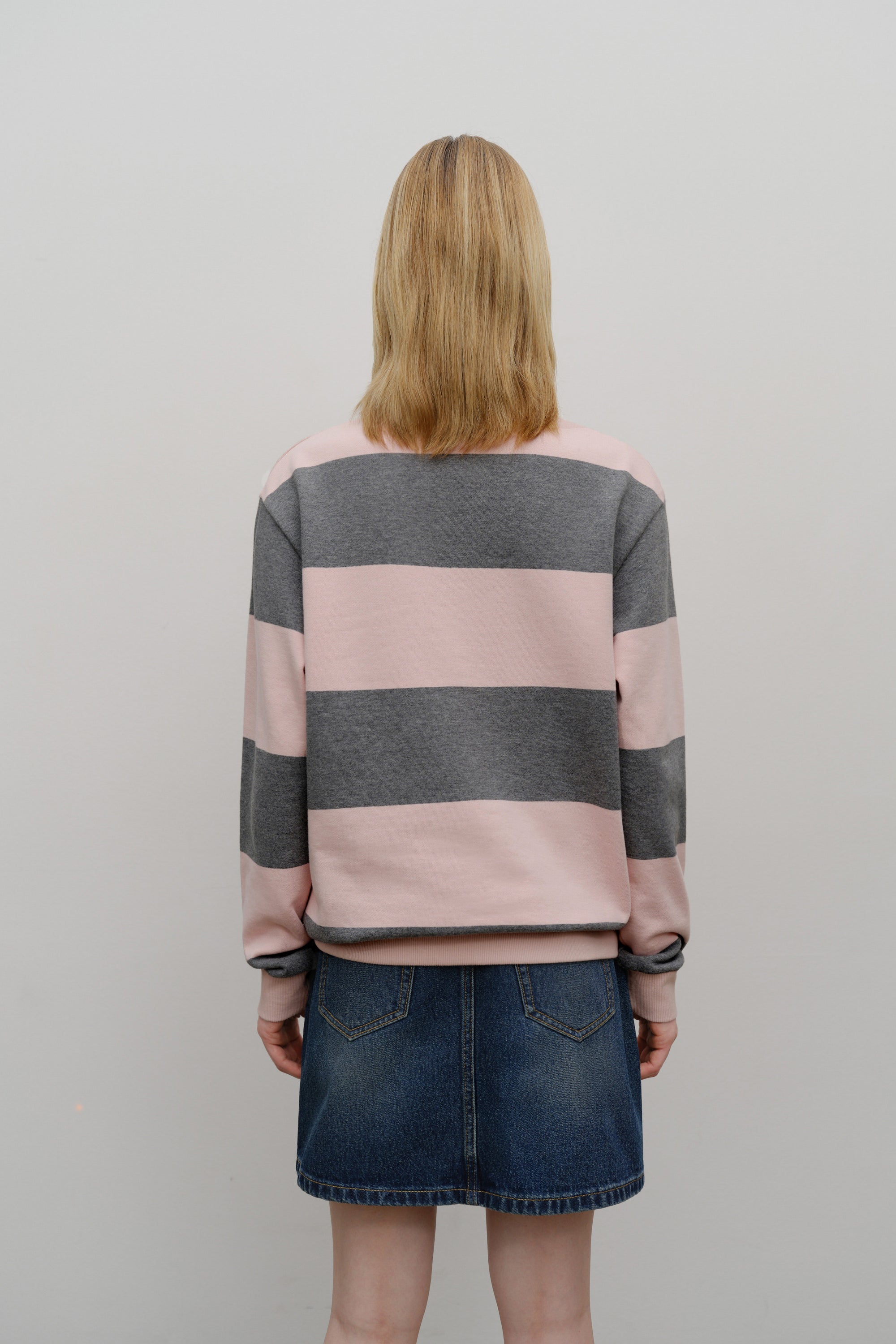 Classic Logo Stripe Rugby Sweatshirt Light Pink