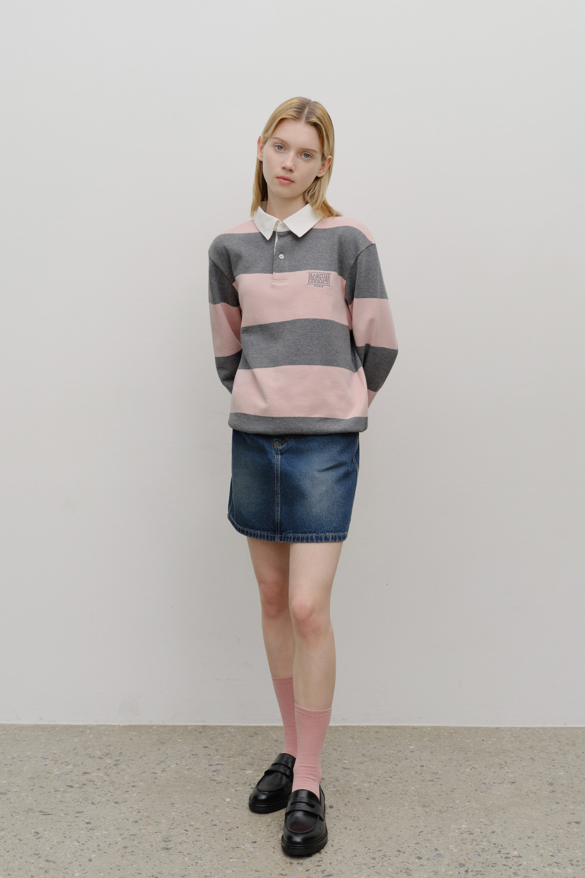Classic Logo Stripe Rugby Sweatshirt Light Pink