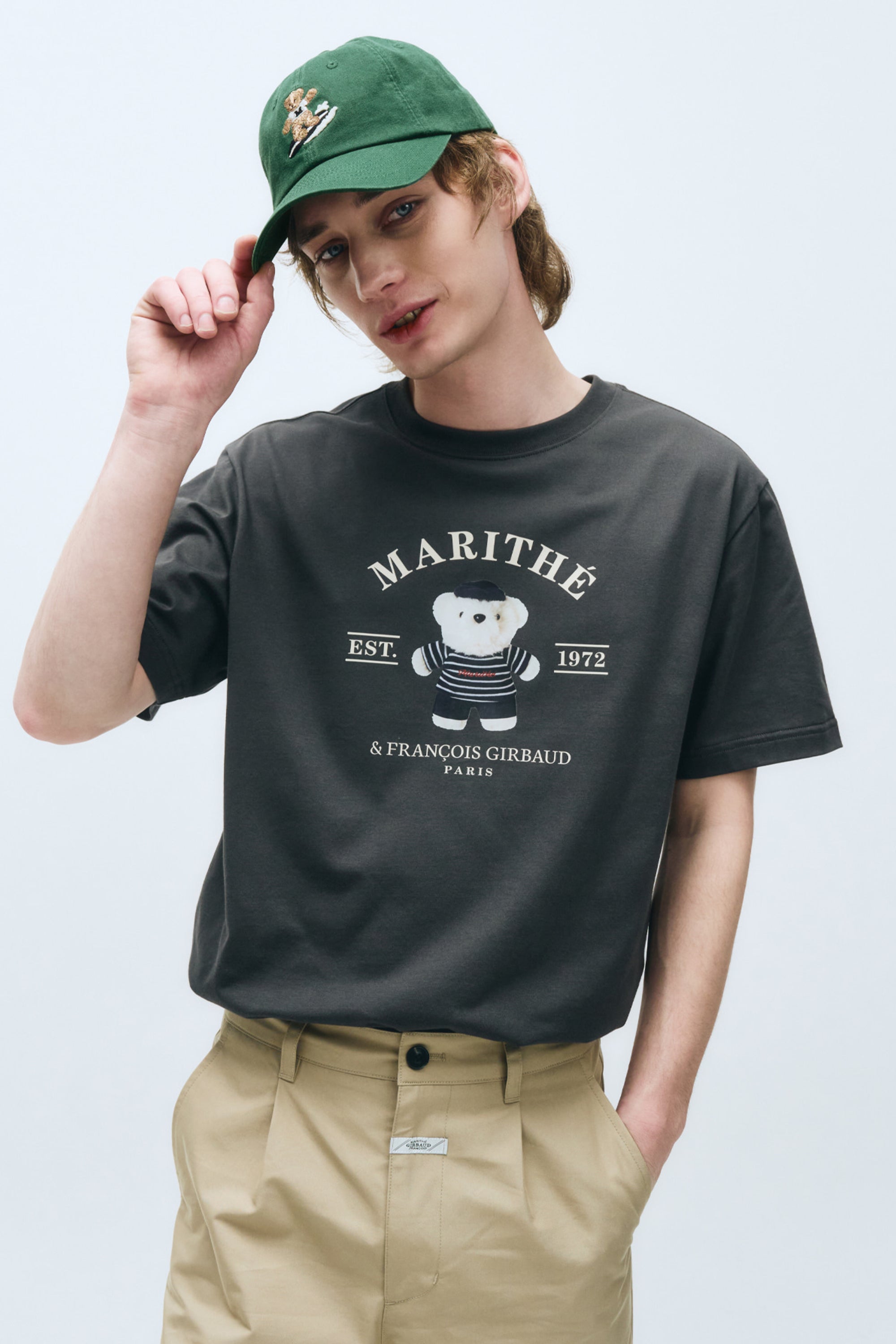 Doodle Bear Image Graphic Tee Charcoal