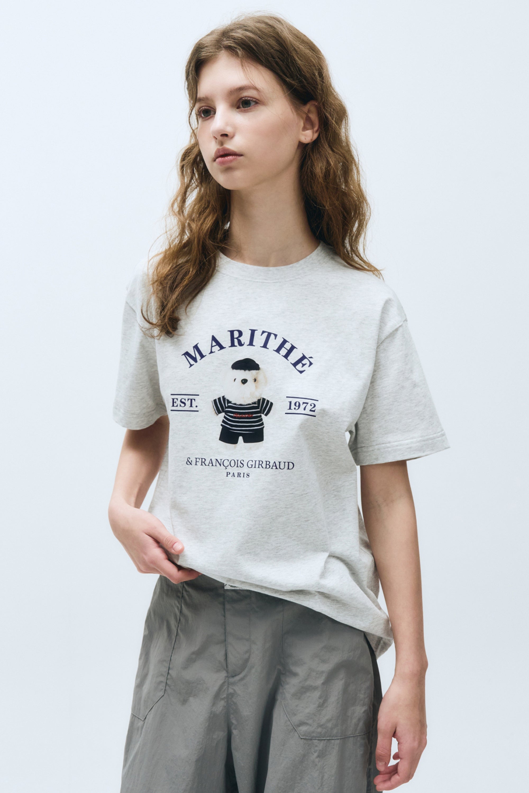 Doodle Bear Image Graphic Tee Light Heather Gray