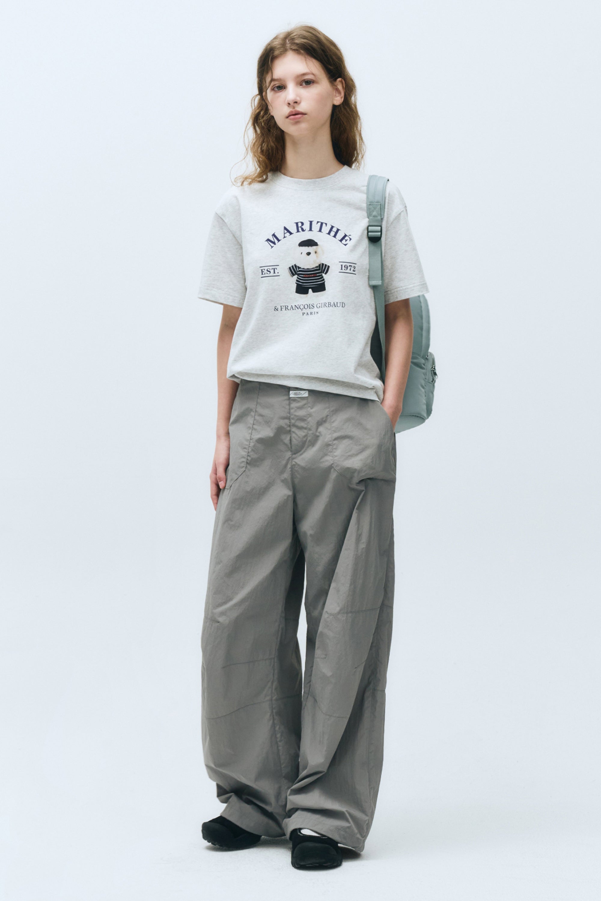 Doodle Bear Image Graphic Tee Light Heather Gray