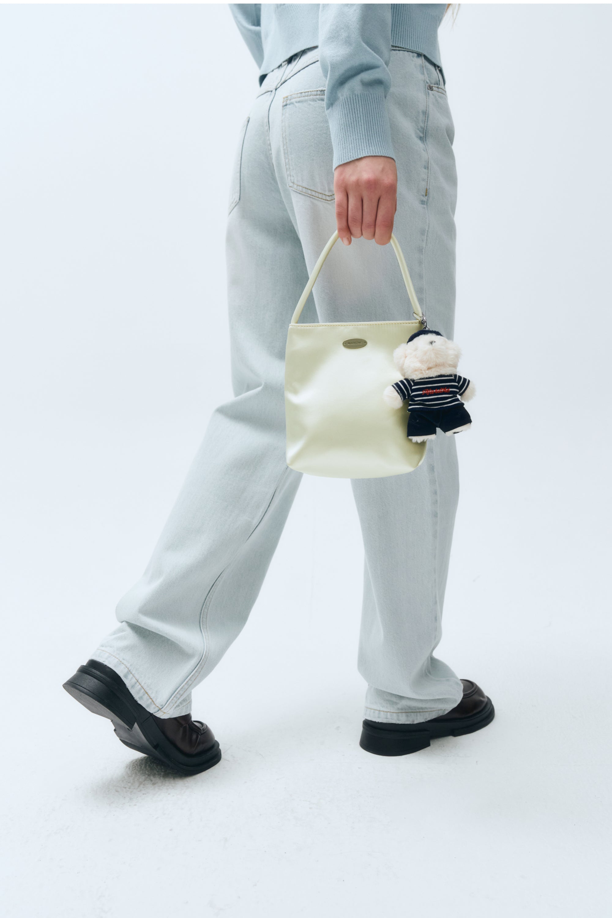 Regular Logo Satin Mini Bag Cream