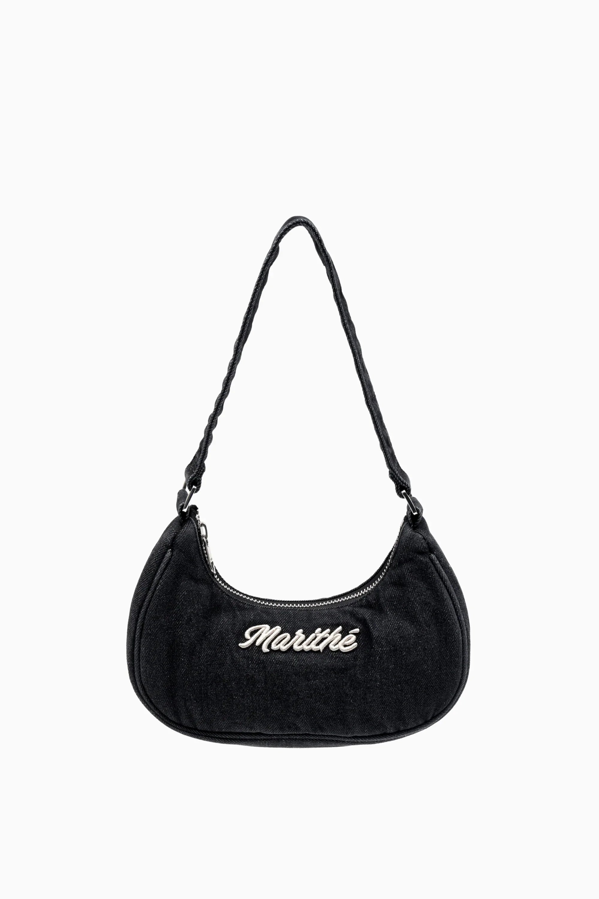 Embroidery Logo Shoulder Bag Black