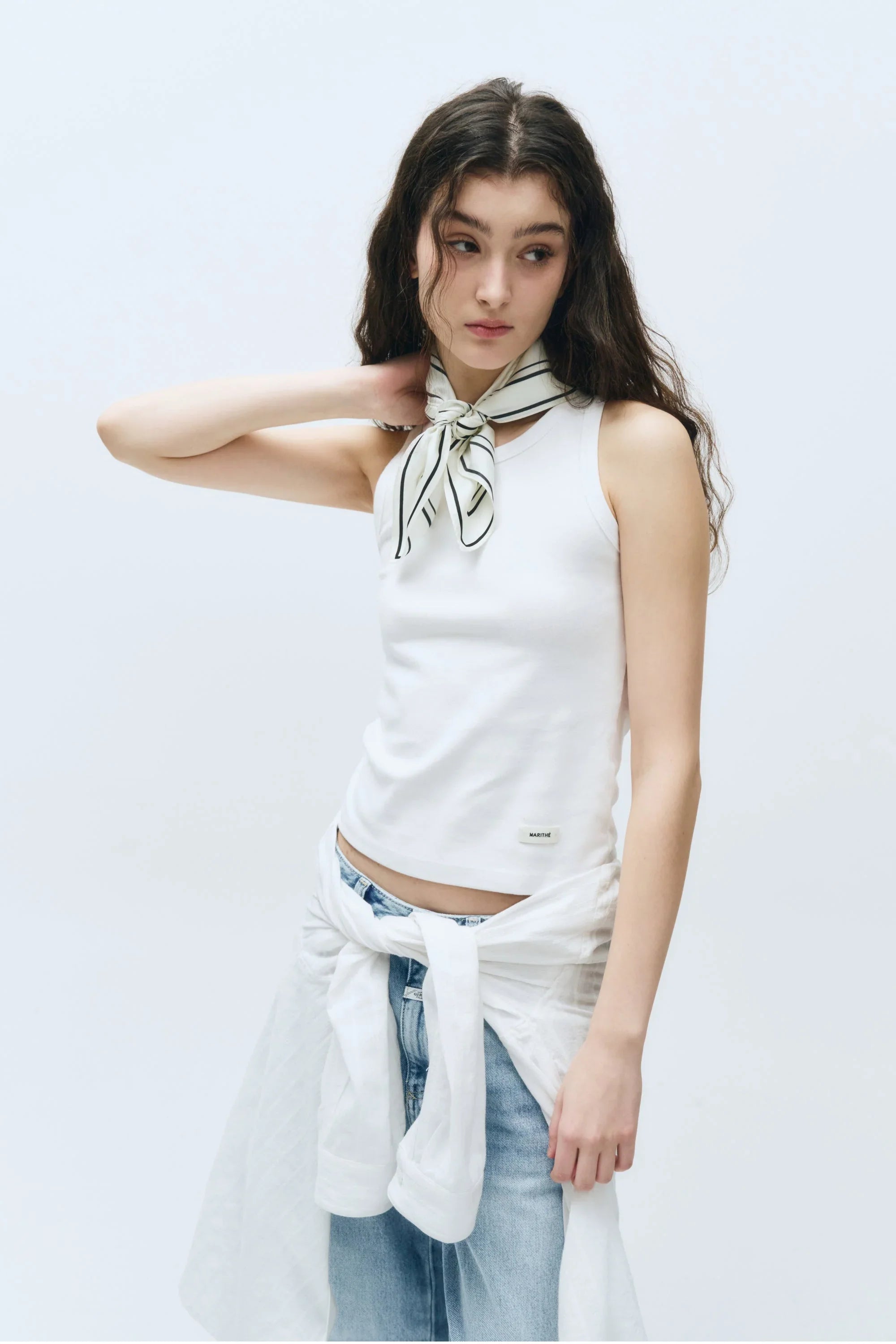 W U Neck Sleeveless White