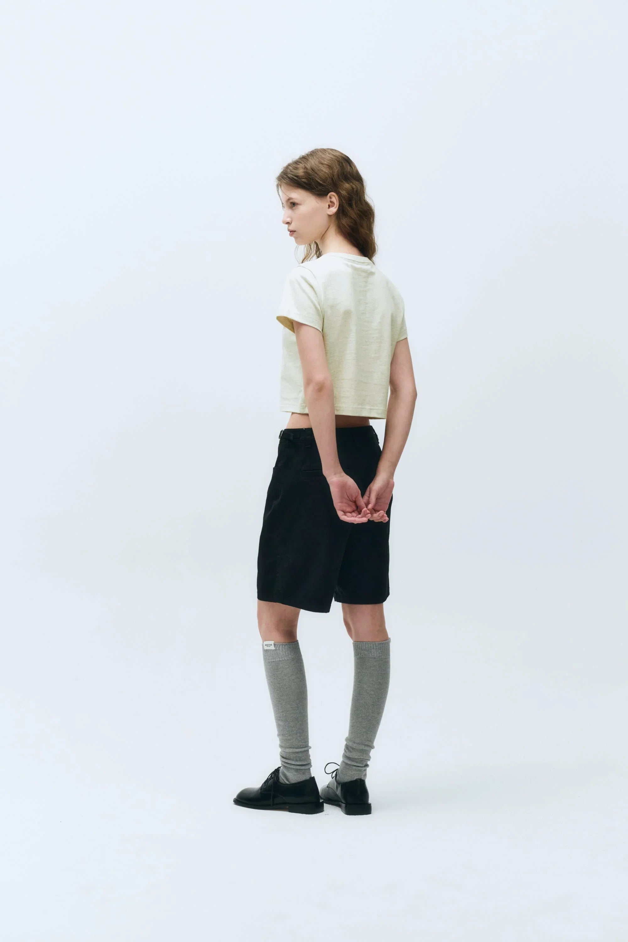 W Doodle Bear Crop Tee Oatmeal