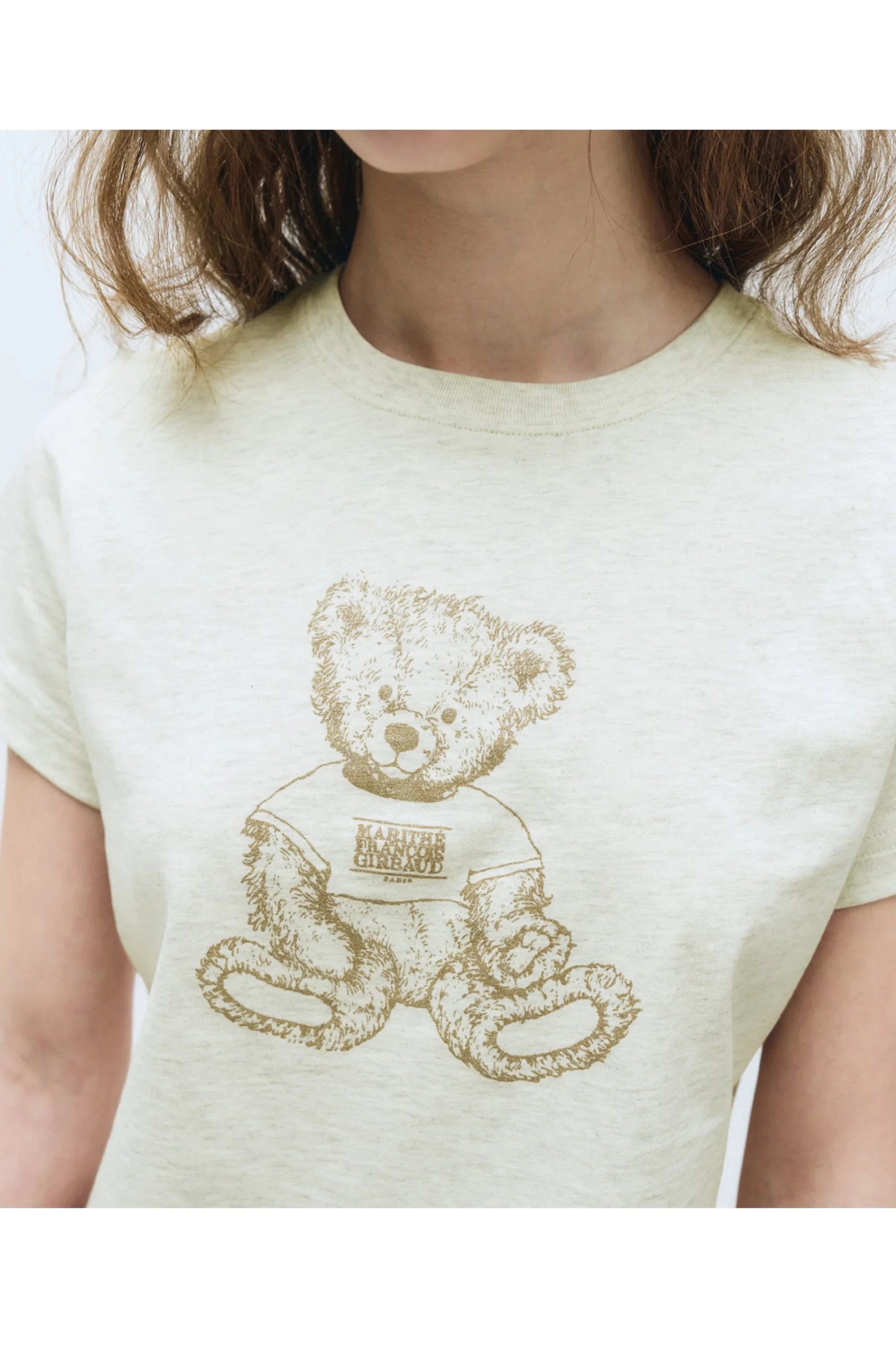 W Doodle Bear Crop Tee Oatmeal