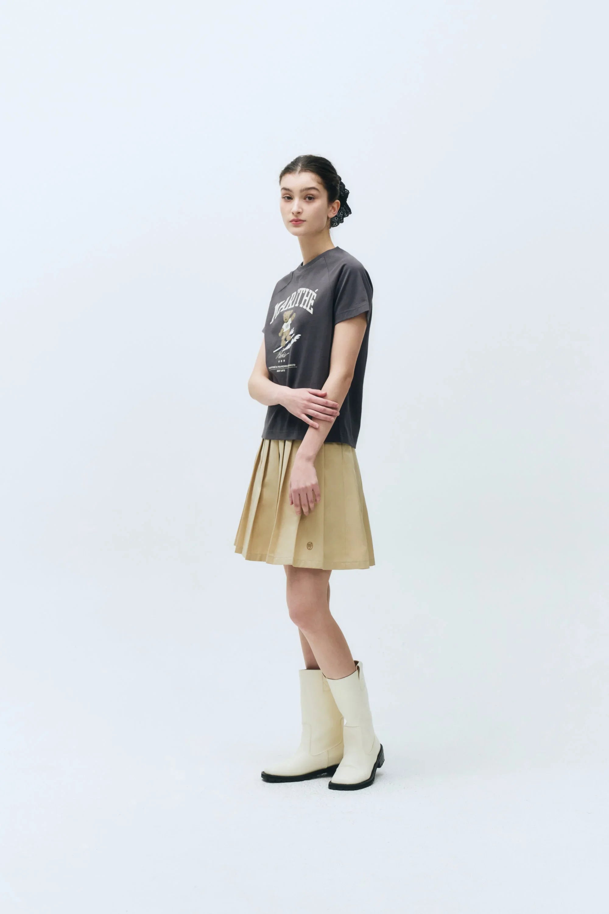 W Doodle Bear Raglan Tee Charcoal