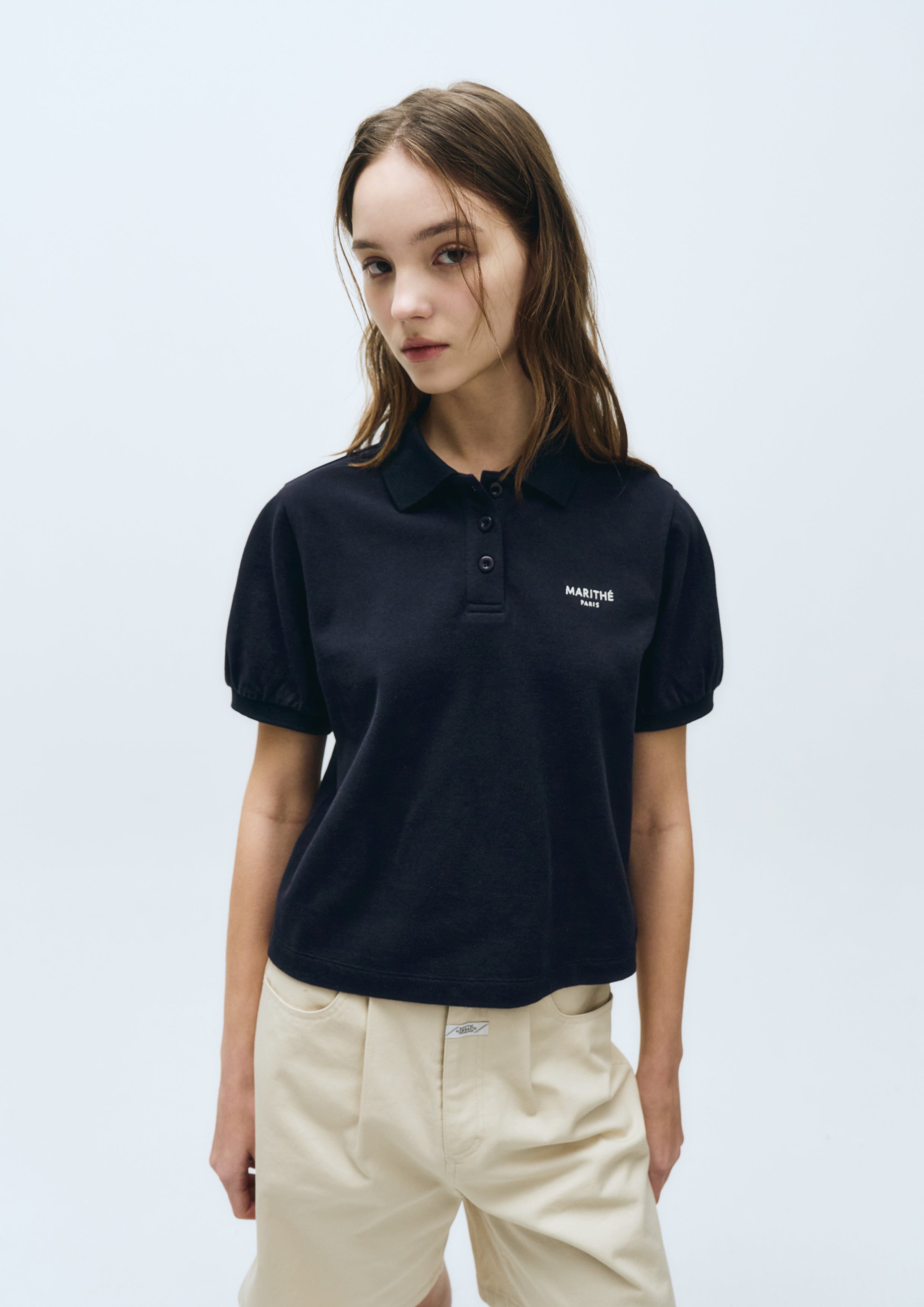 W Pique Puff Sleeve Tee Navy