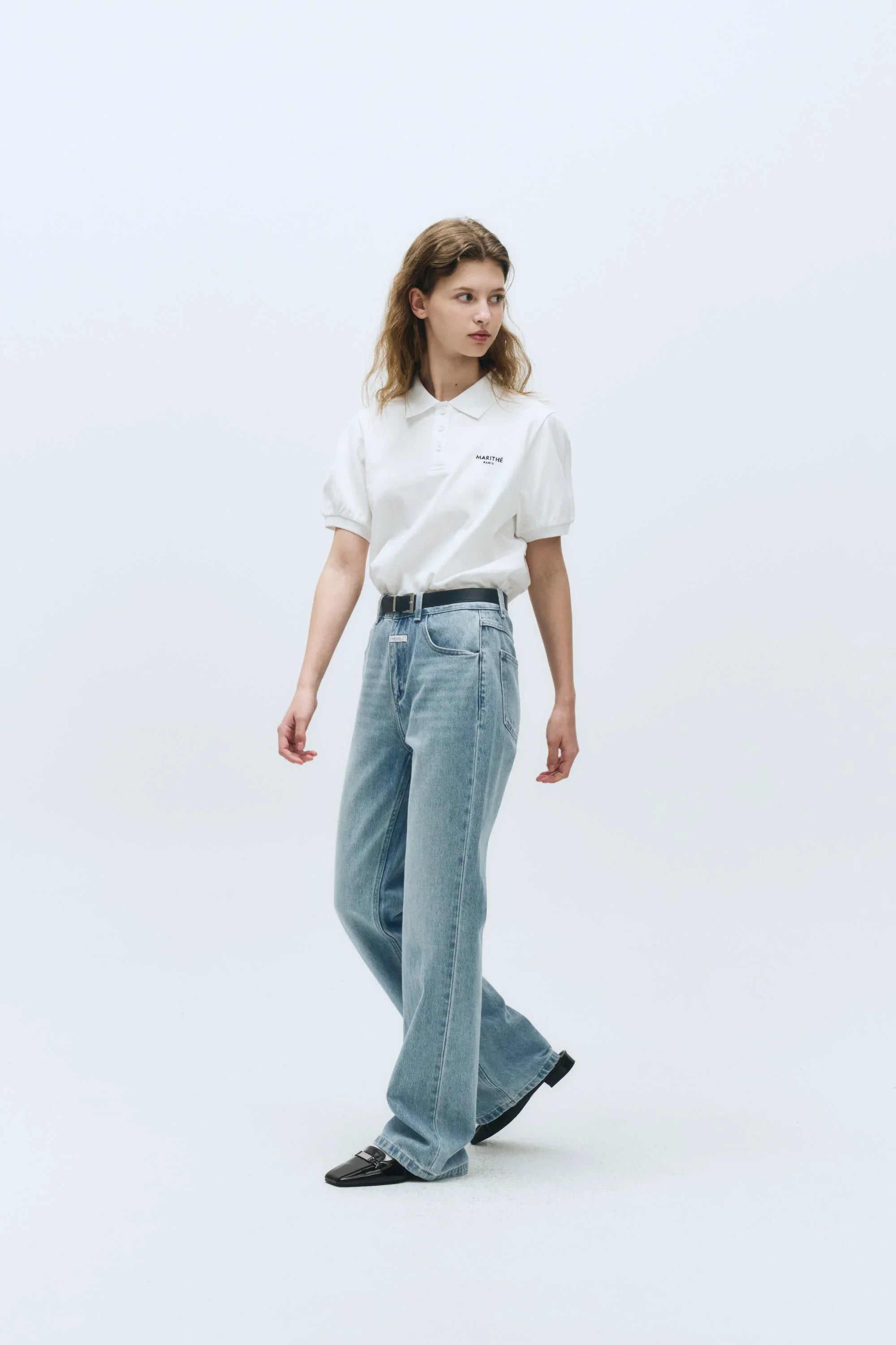 W Pique Puff Sleeve Tee White