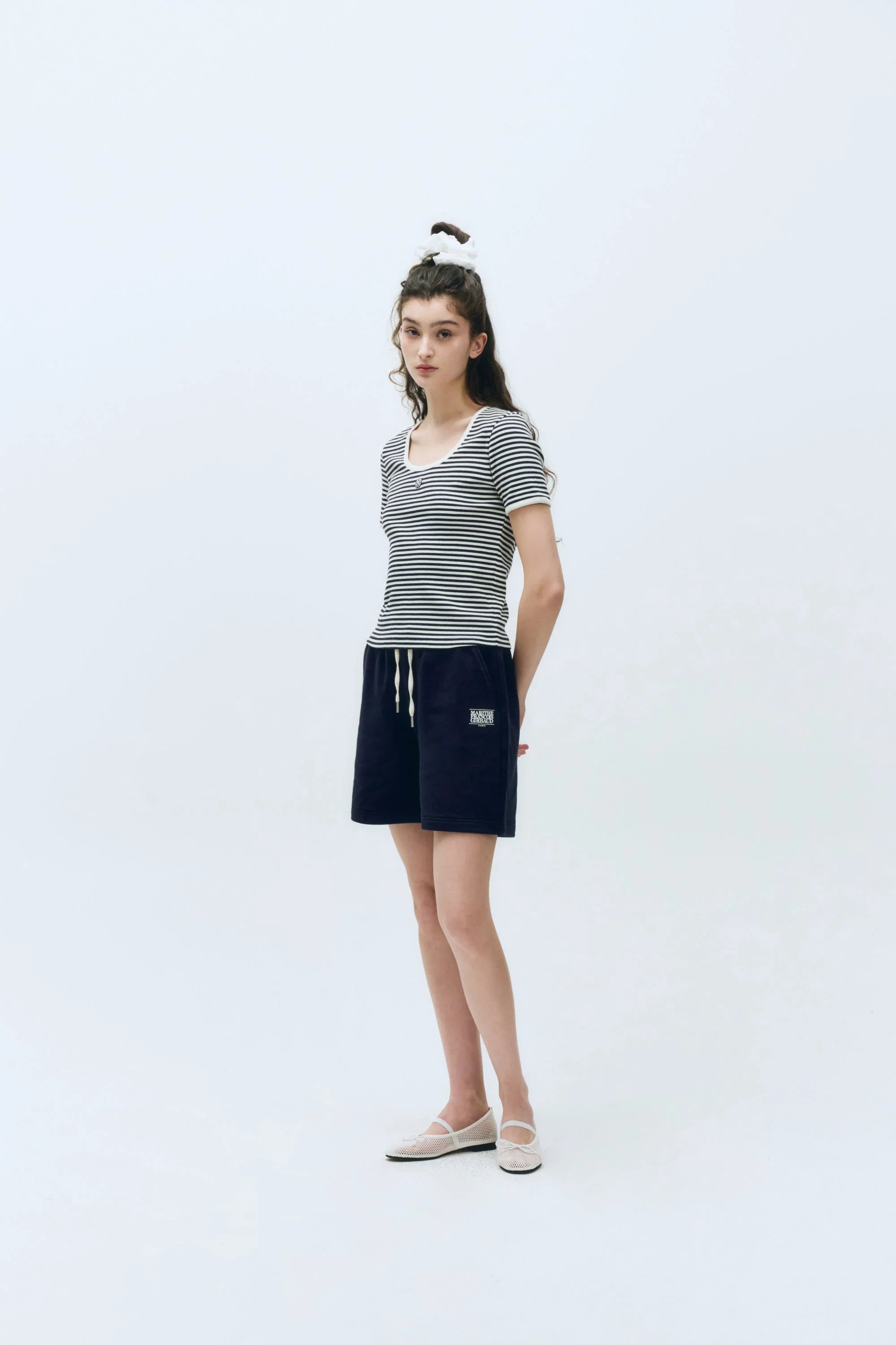 W Deep Neck Ringer Tee Navy