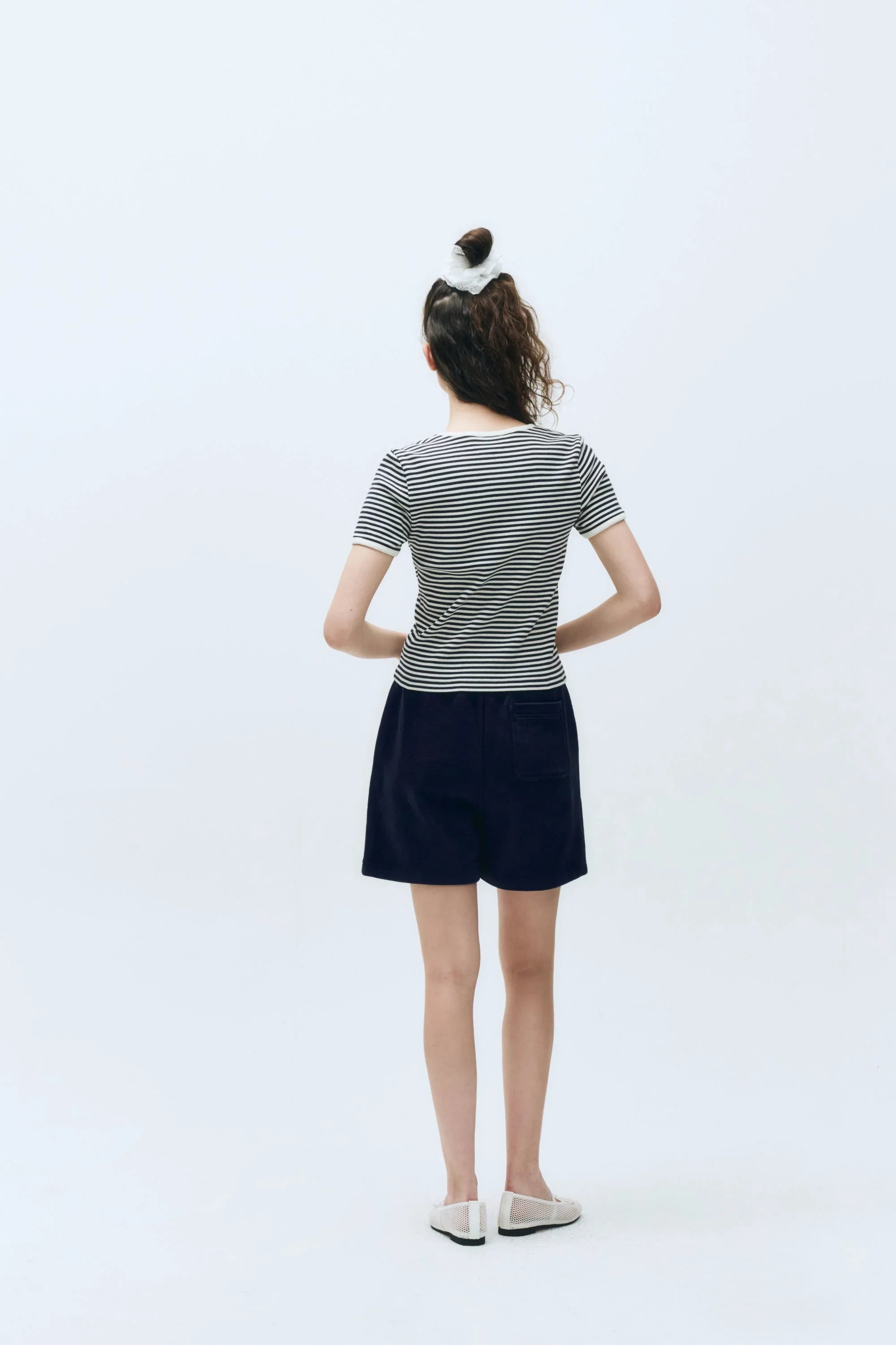 W Deep Neck Ringer Tee Navy