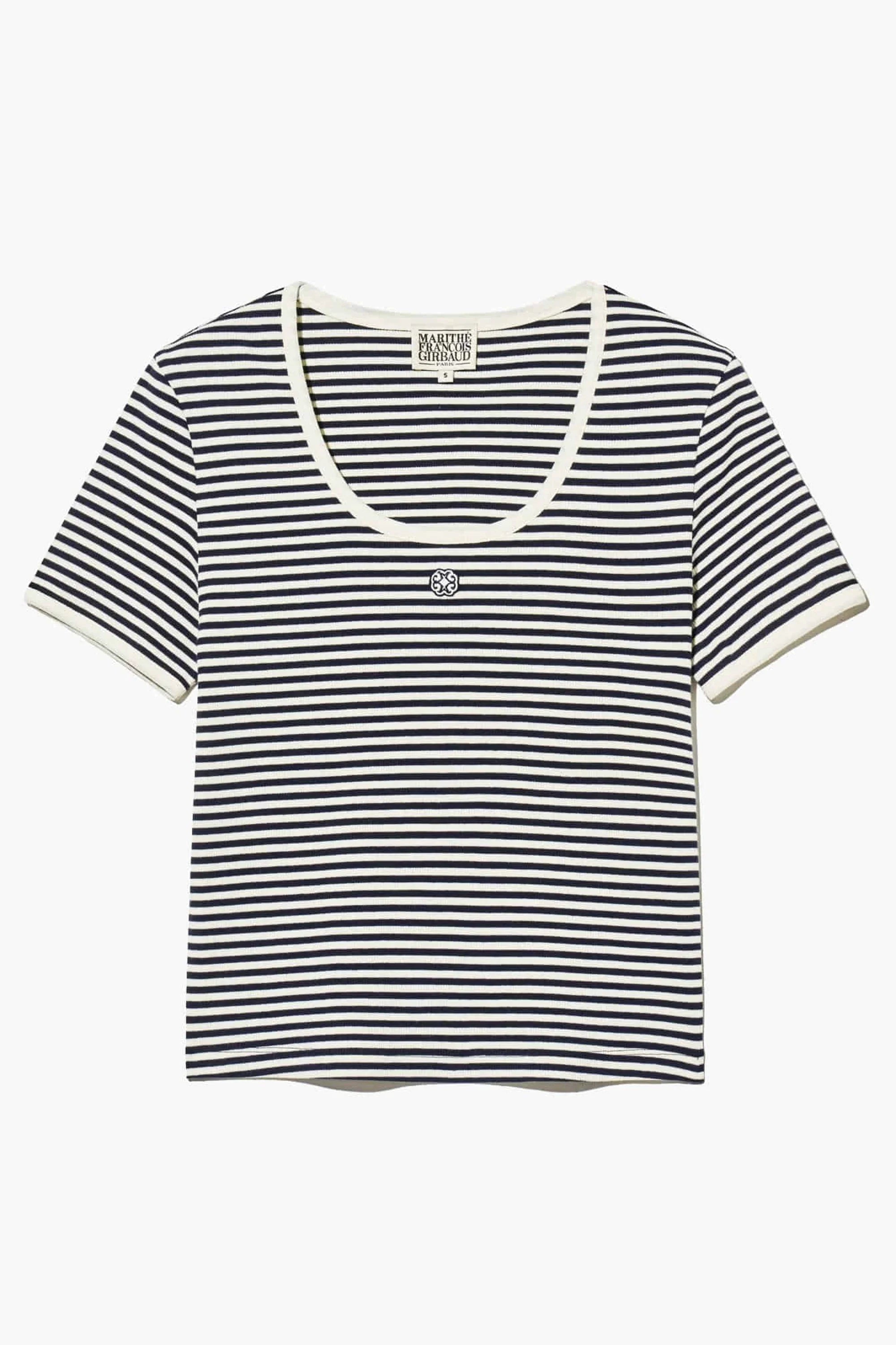 W Deep Neck Ringer Tee Navy