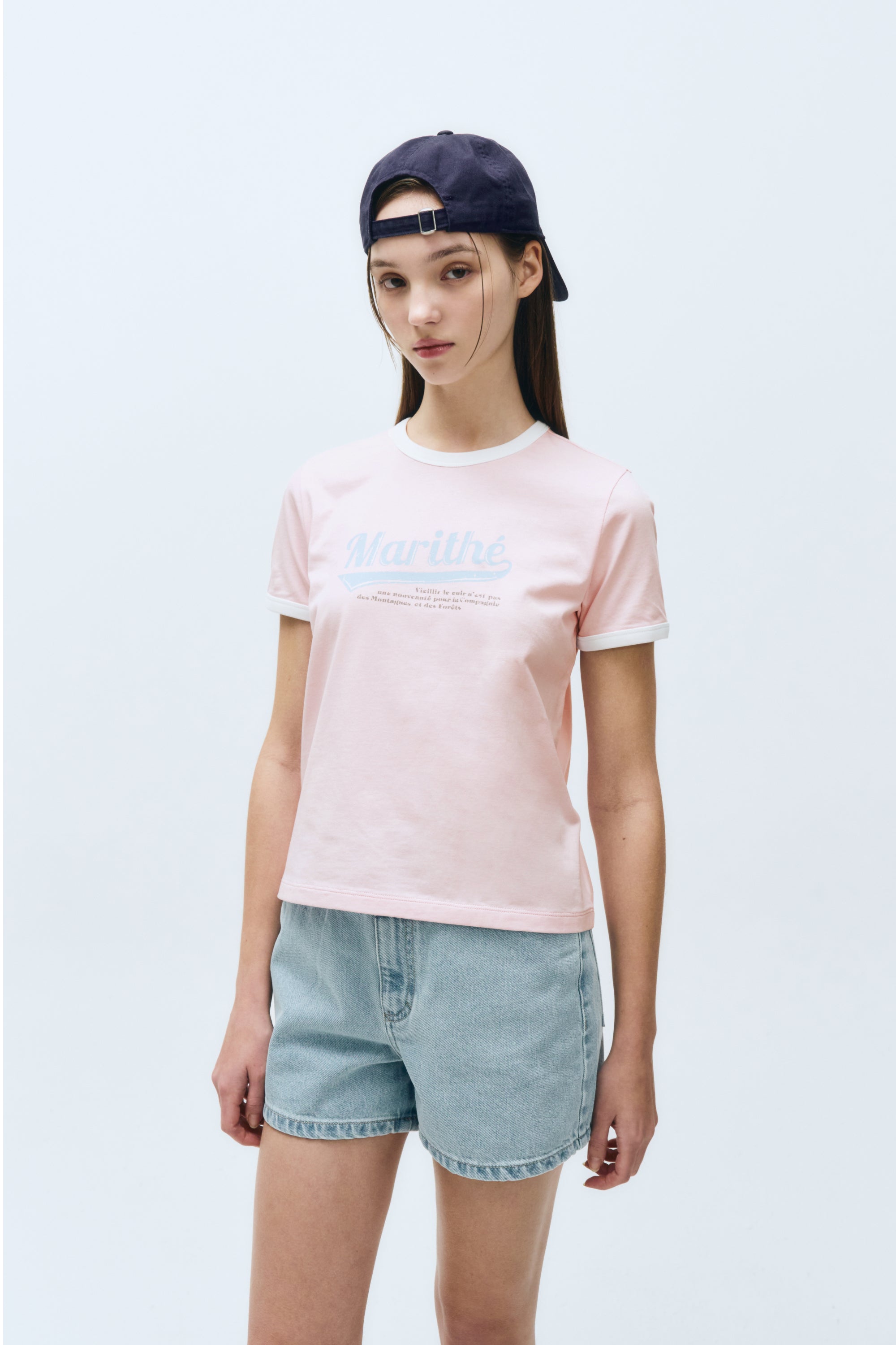 W Vintage Baseball Ringer Tee Pink