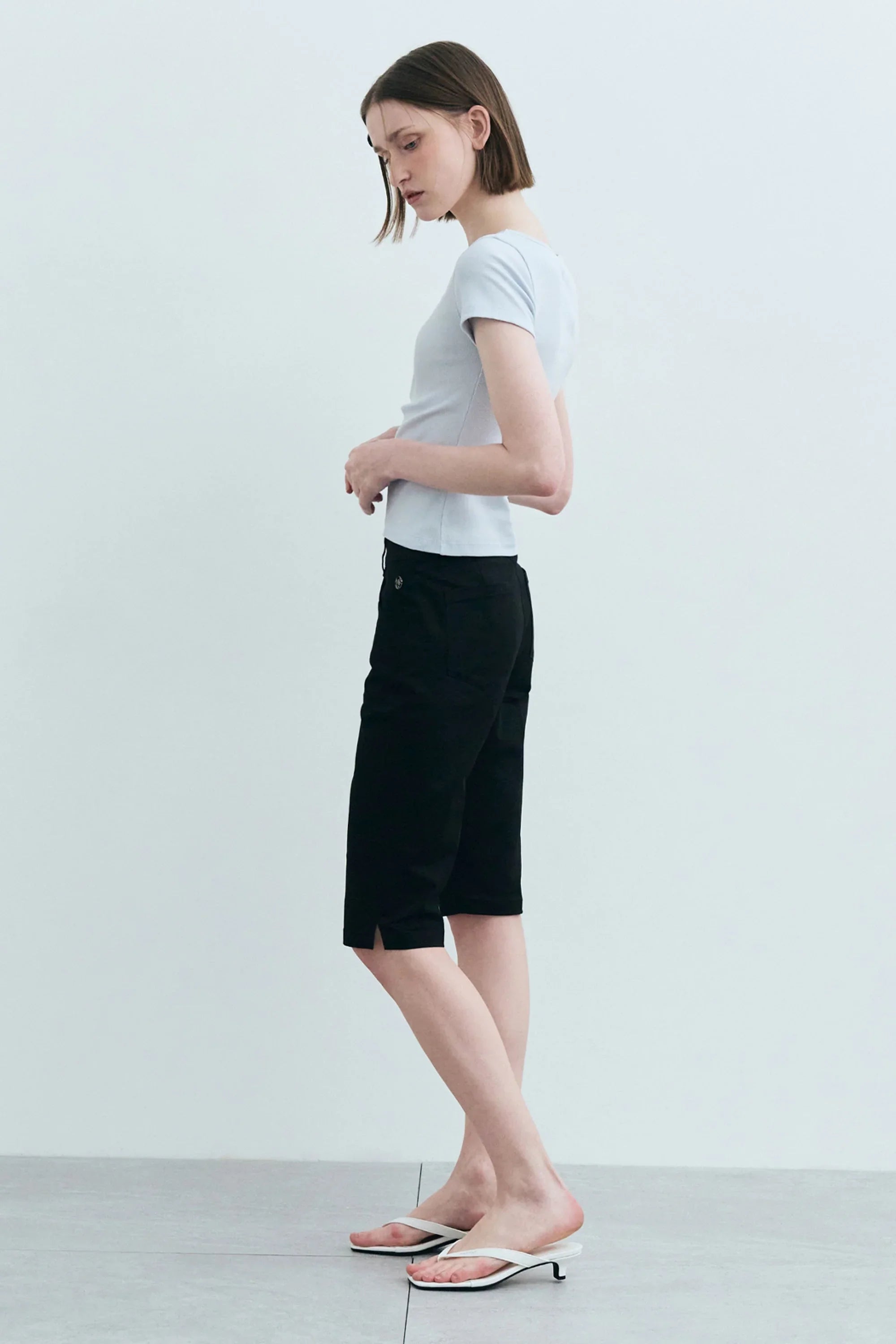 W Slim Fit Square Neck Tee Light Blue