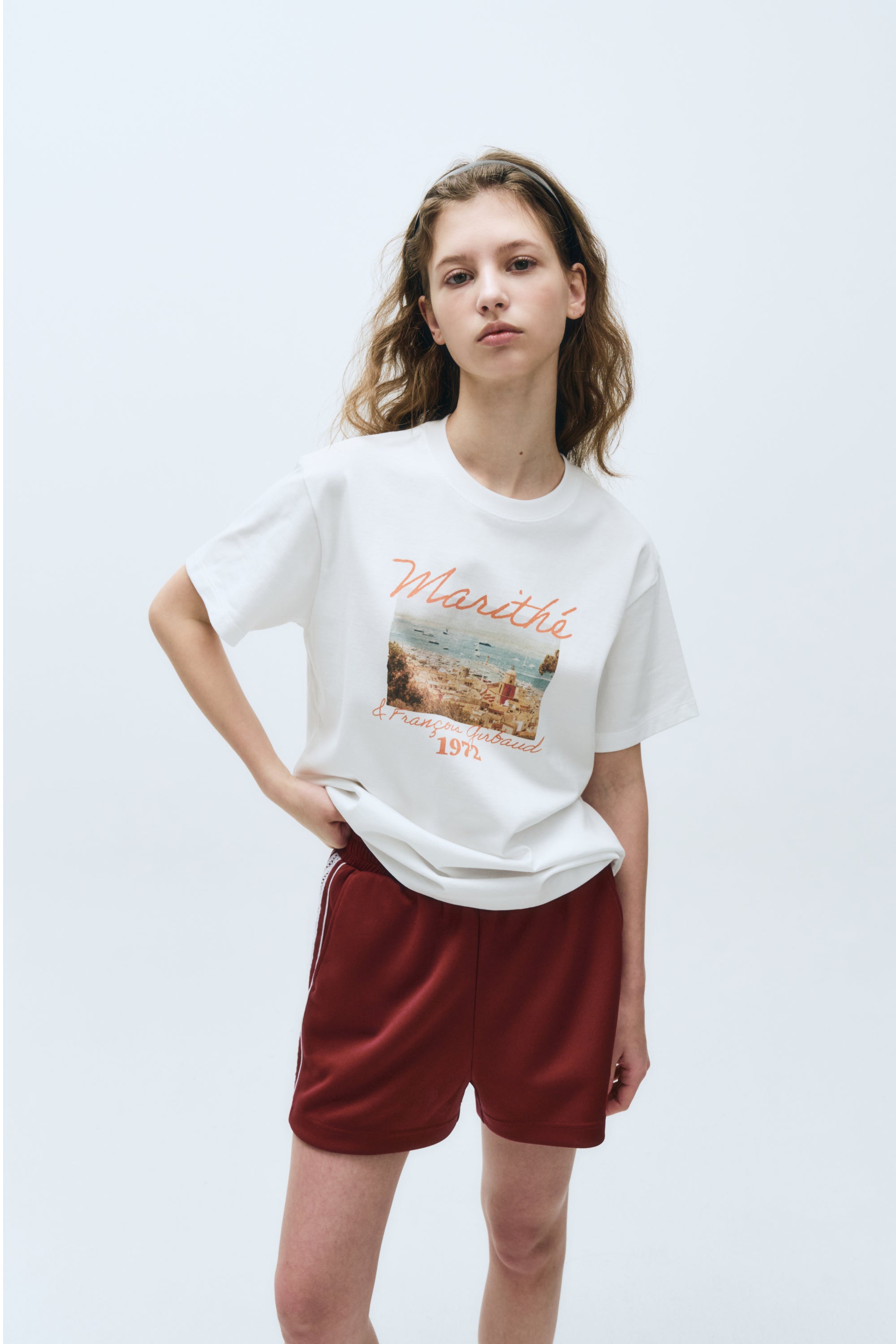 Beach Collage Graphic Half Tee White
