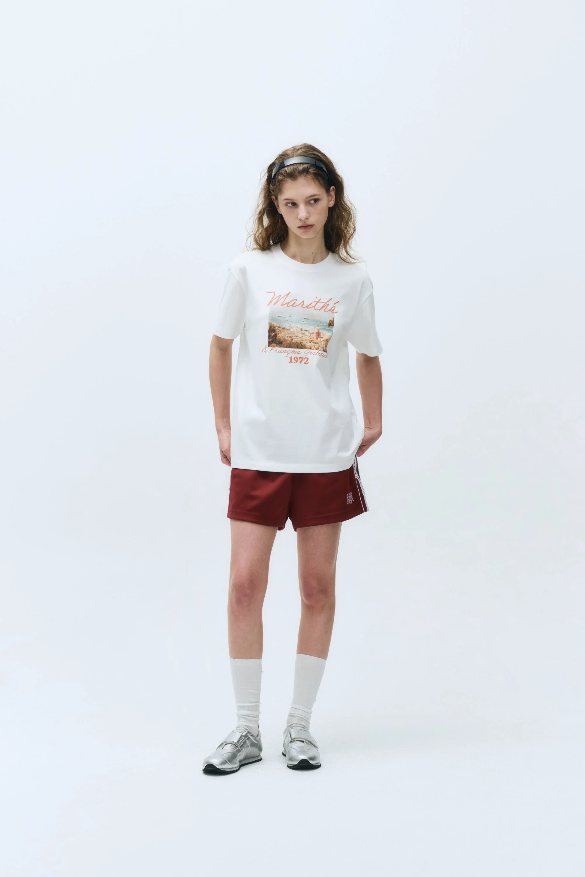 Beach Collage Graphic Half Tee White