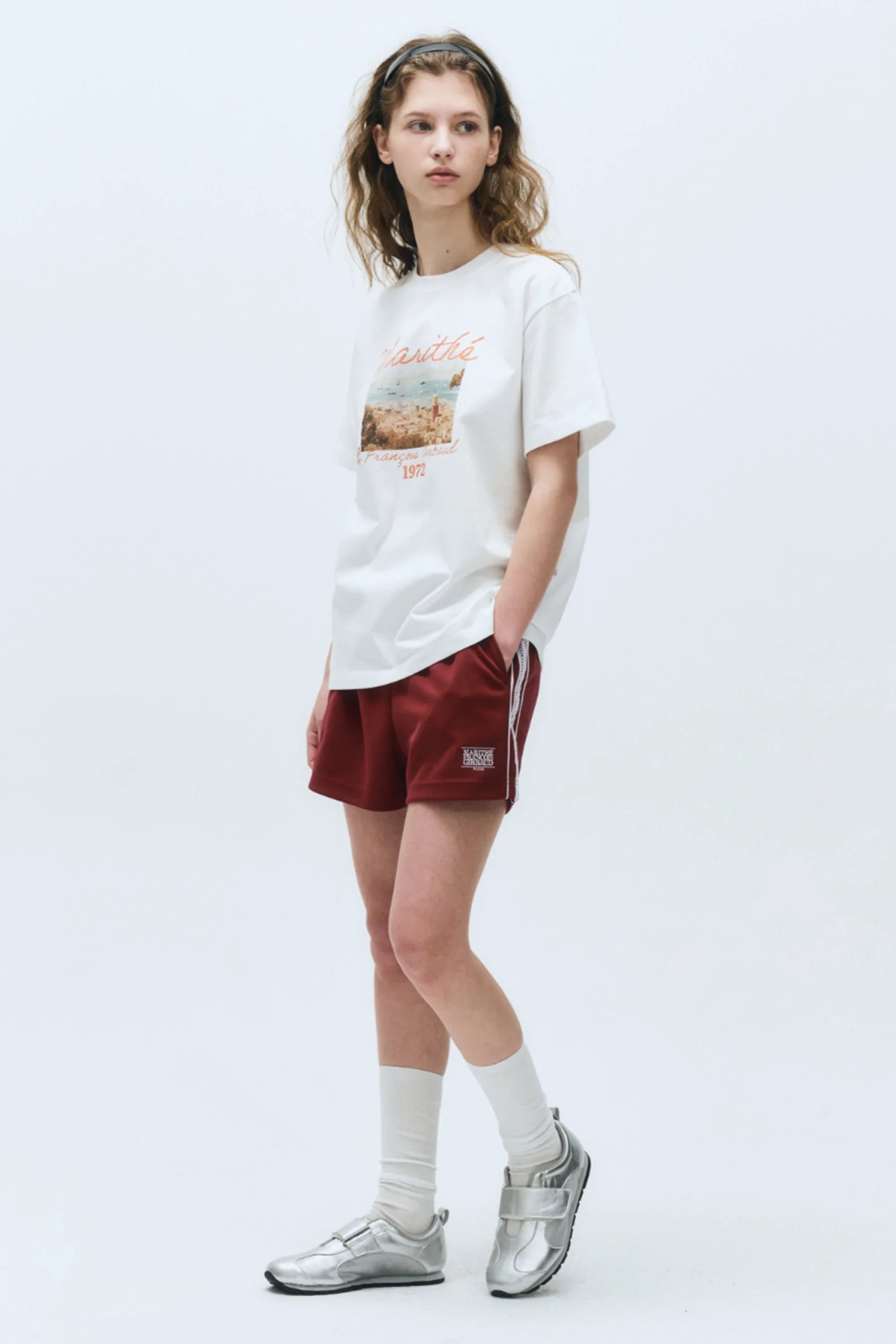 Beach Collage Graphic Half Tee White