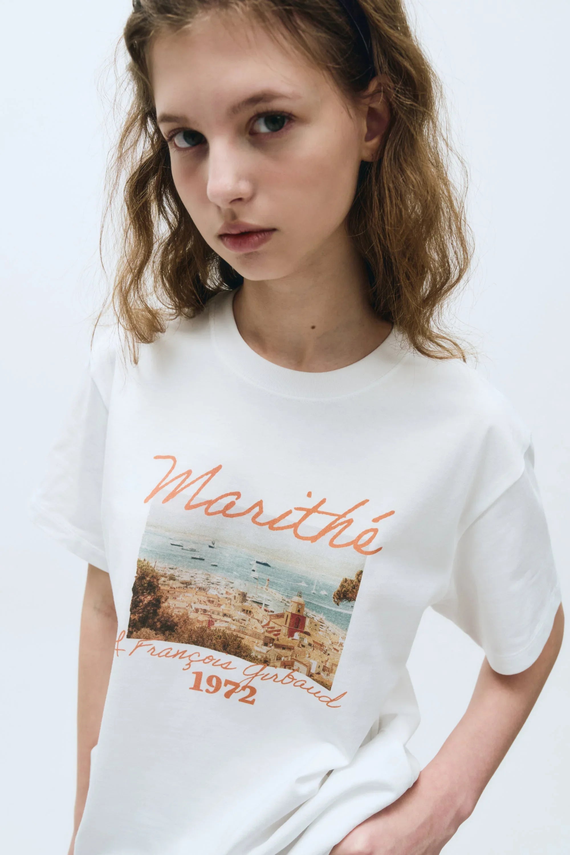 Beach Collage Graphic Half Tee White