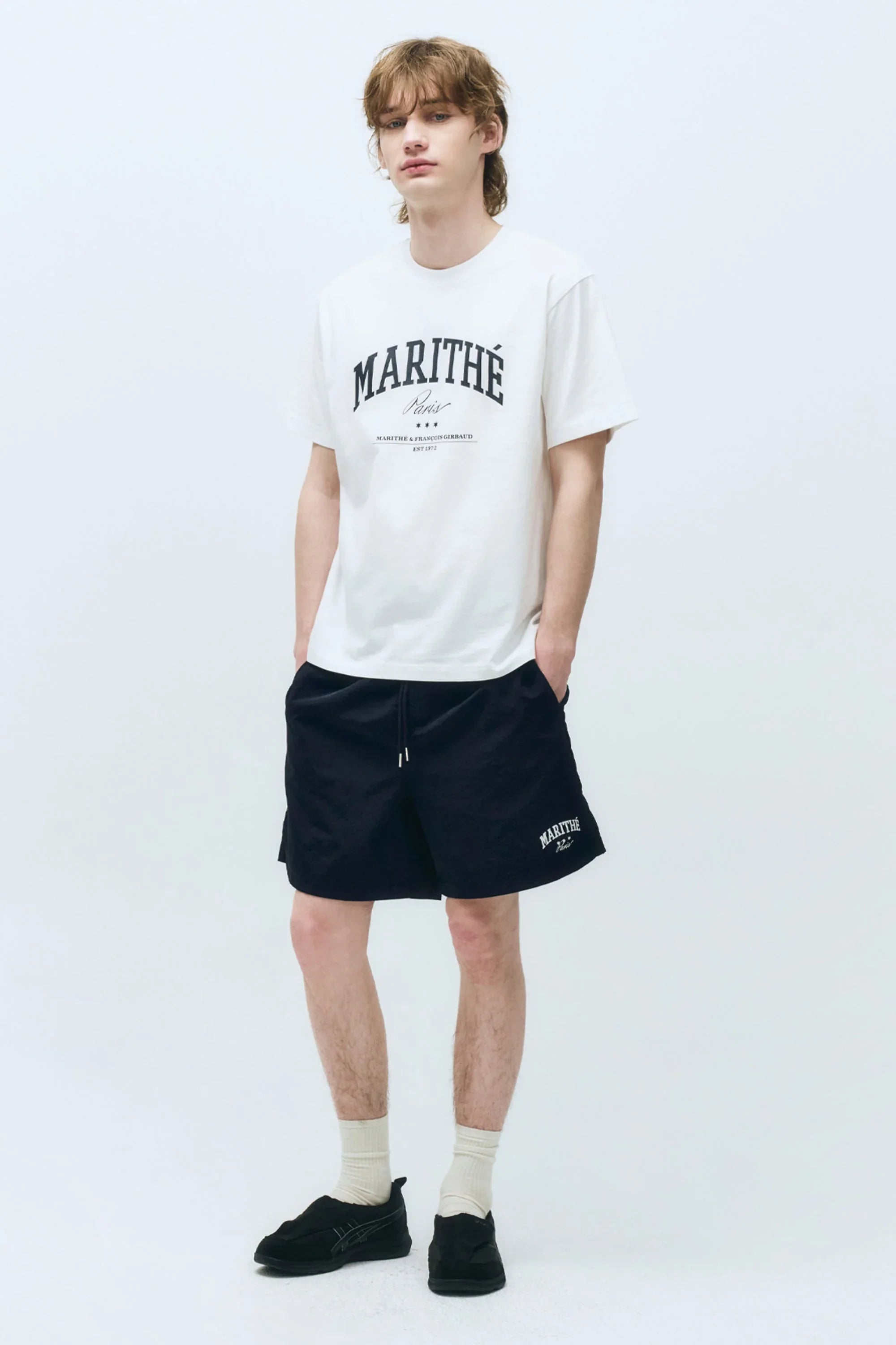 Varsity Tee Nylon Short Set-Up White