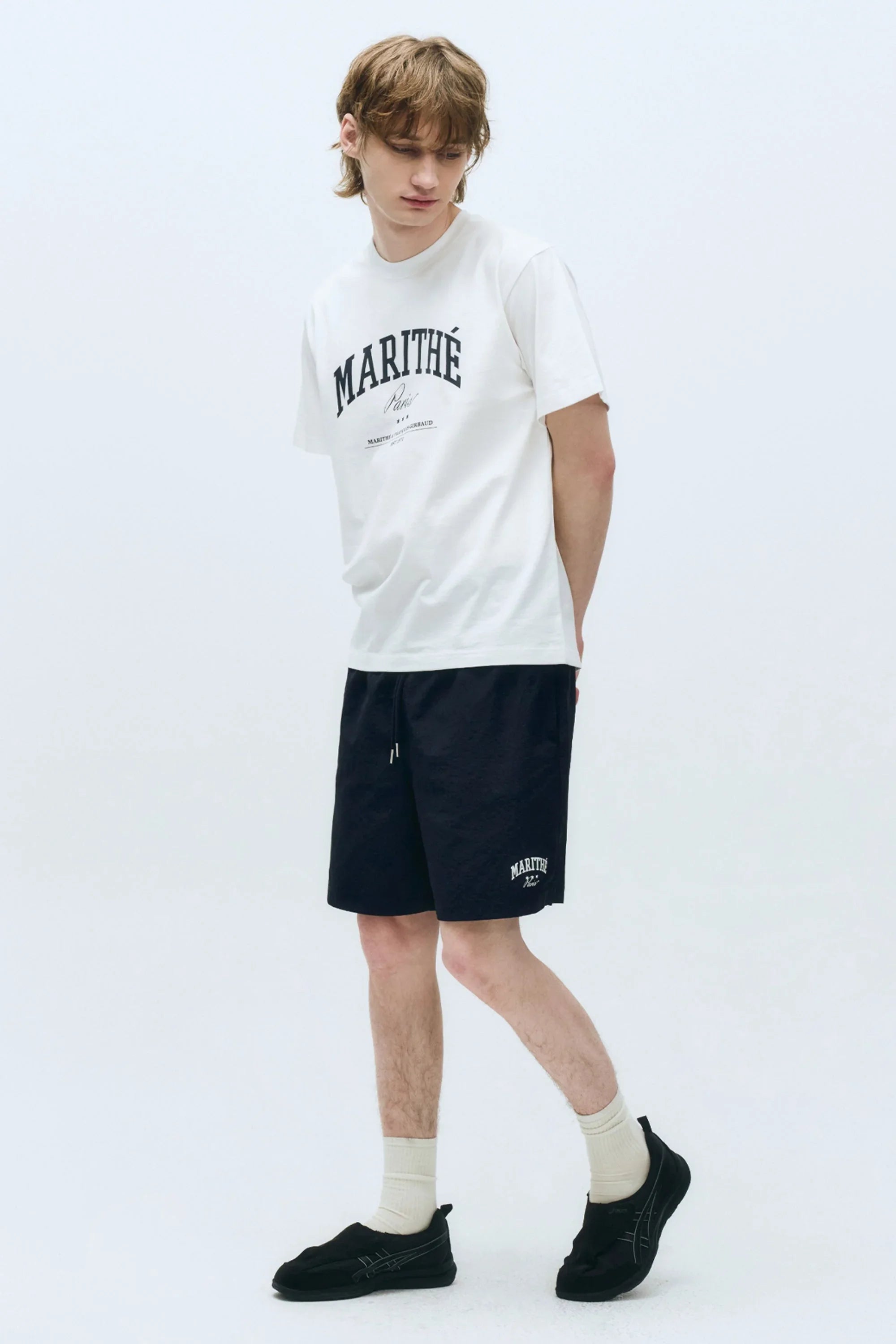 Varsity Tee Nylon Short Set-Up White