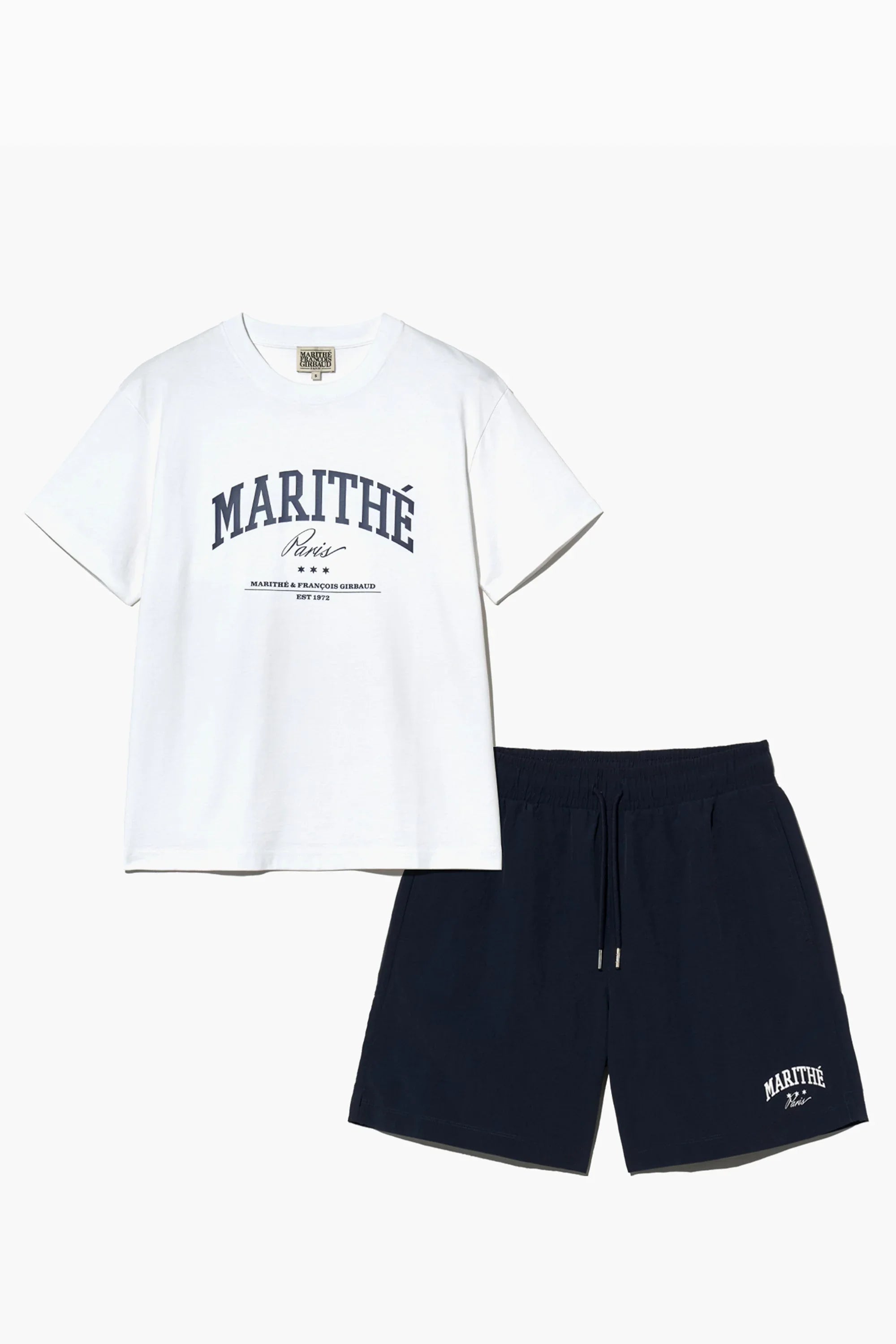 Varsity Tee Nylon Short Set-Up White