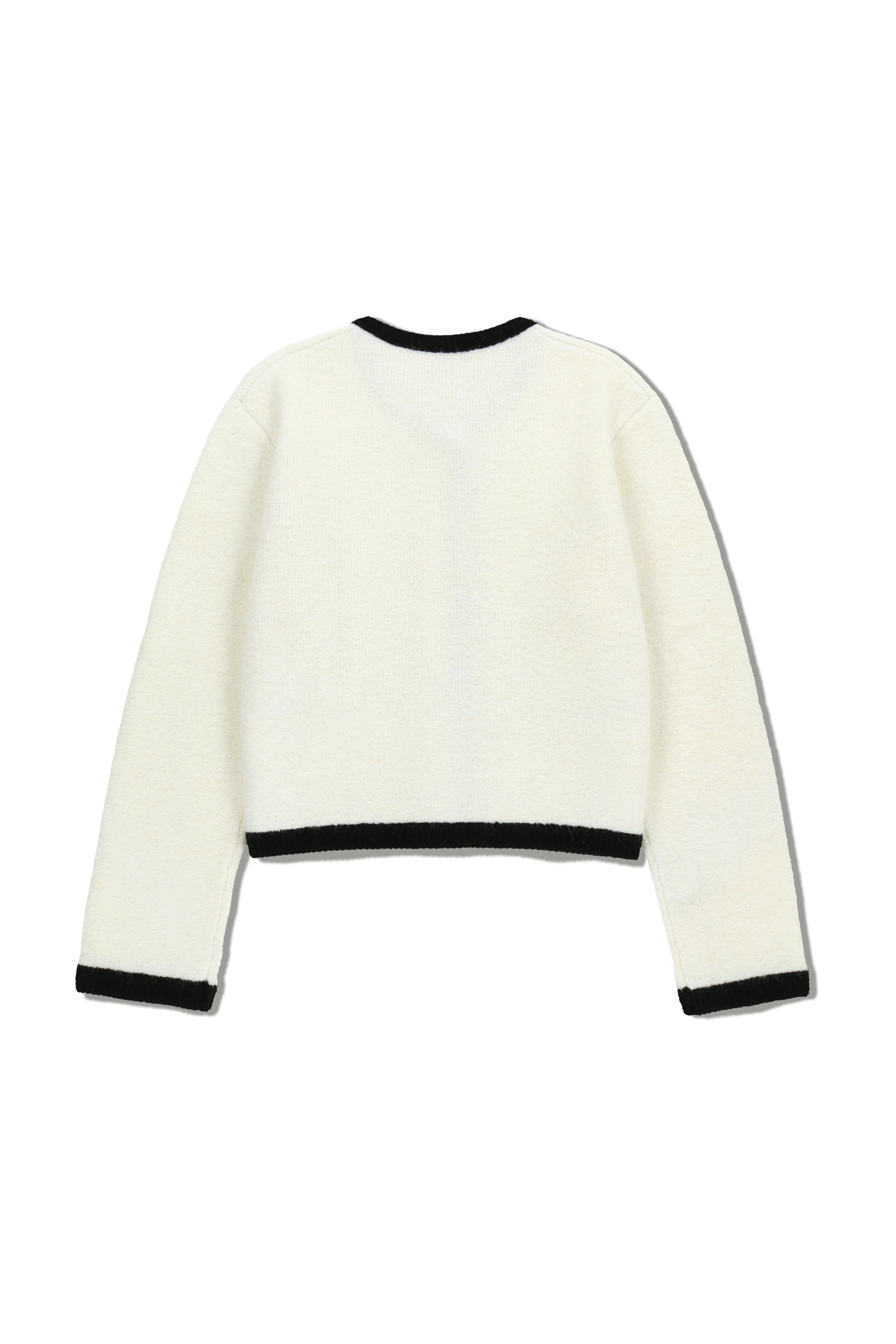 W Boucle Knit Round Neck Cardigan Ivory