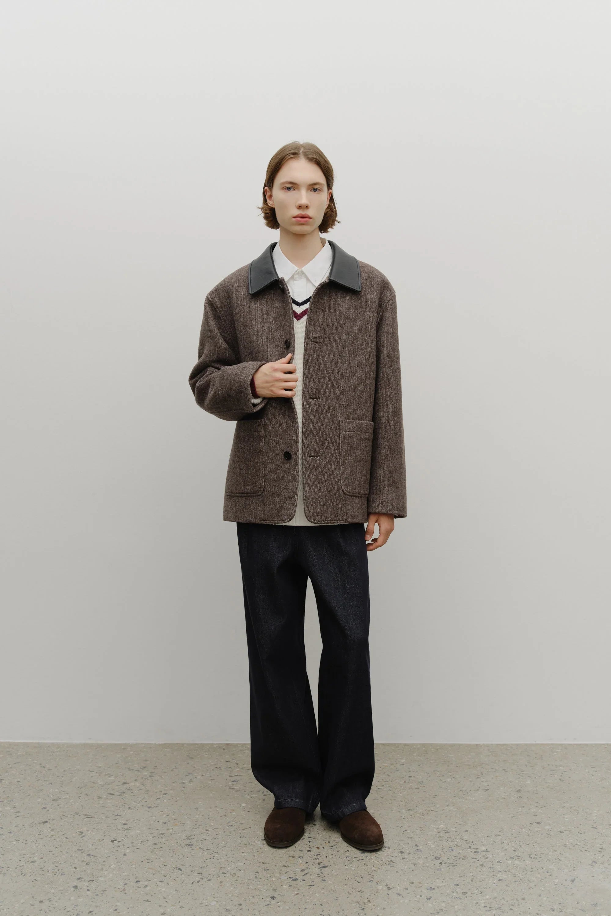 Collar Point Half Coat Brown