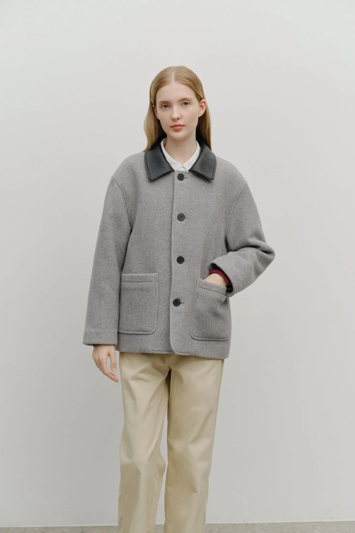 Collar Point Half Coat Gray