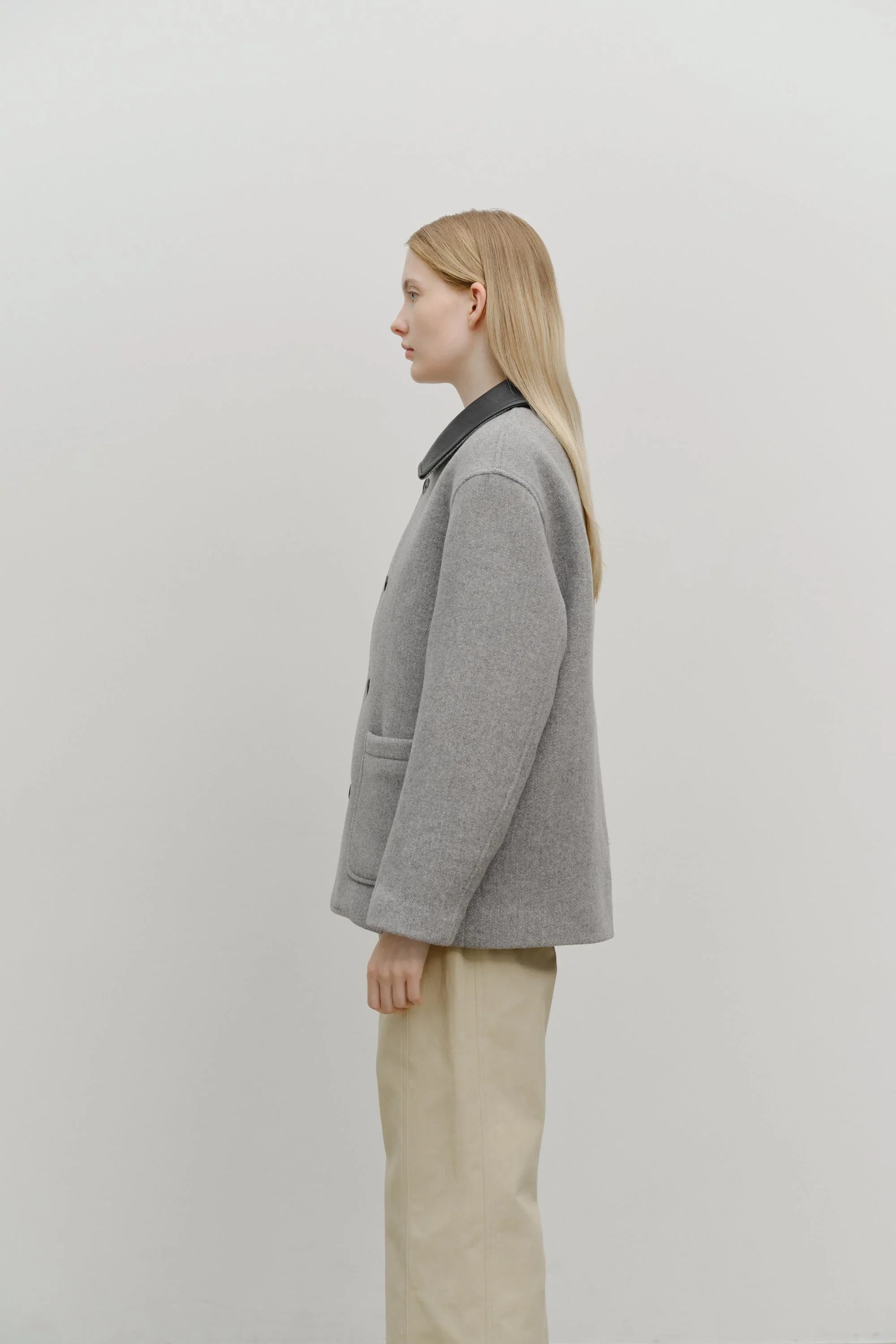 Collar Point Half Coat Gray