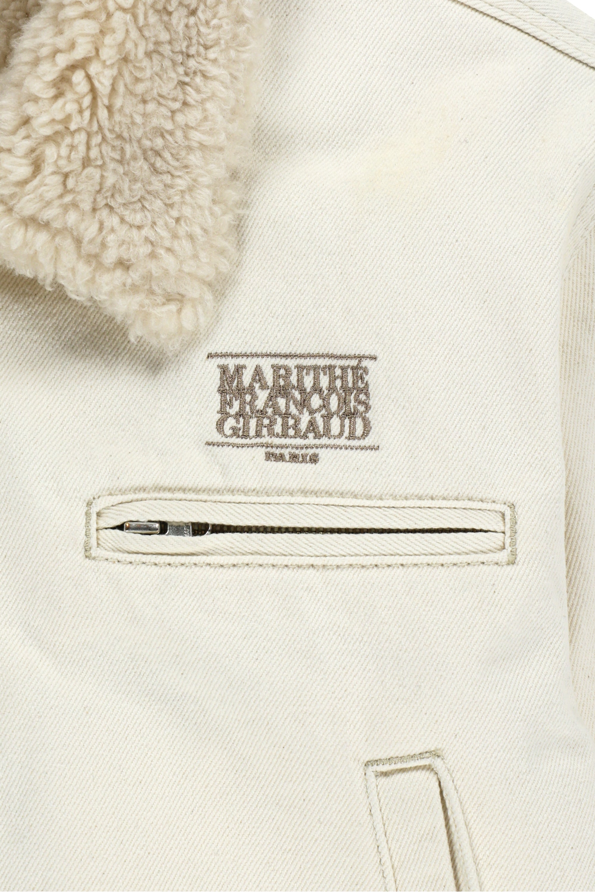 W Crop Shearling Denim Jacket Ecru