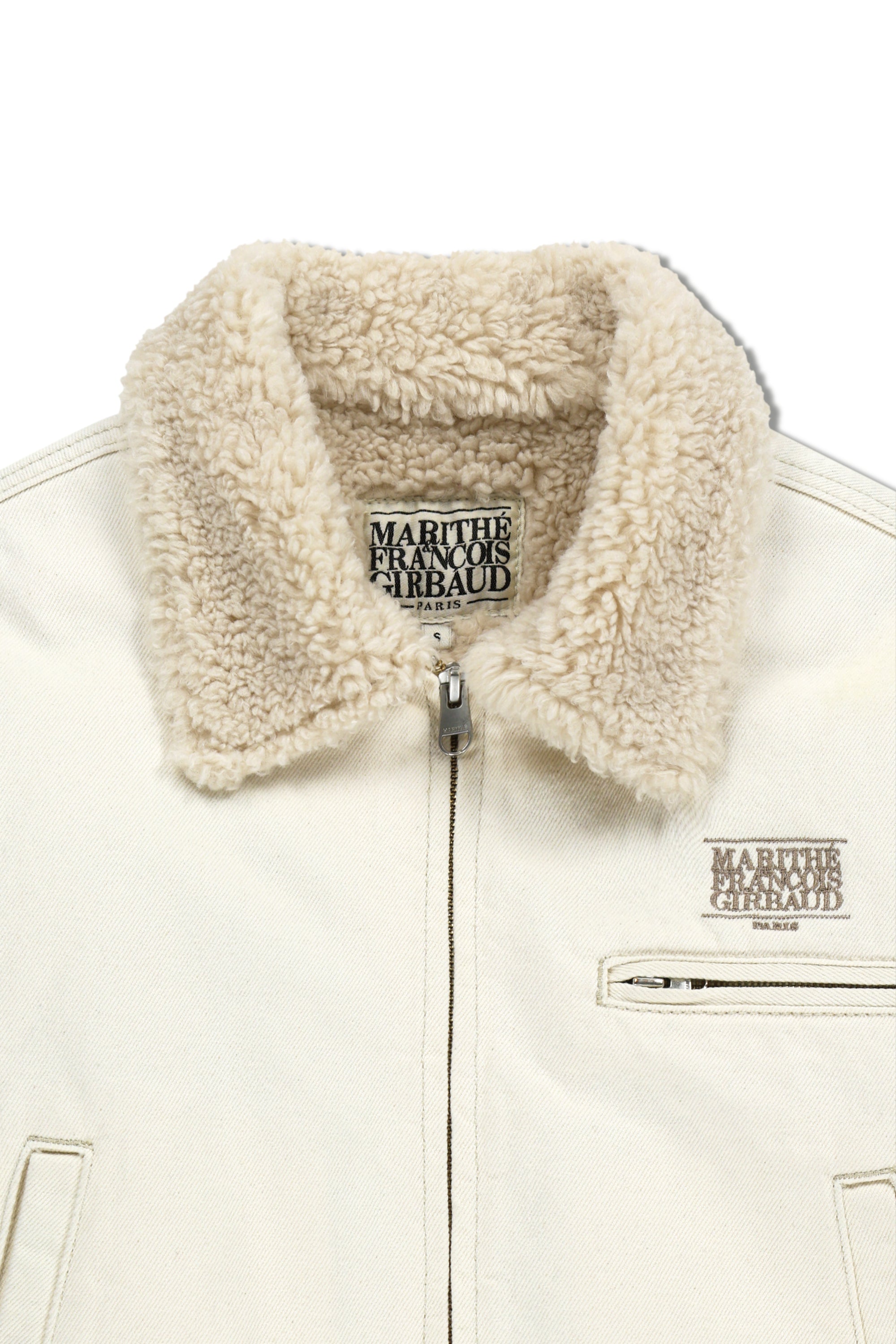 W Crop Shearling Denim Jacket Ecru