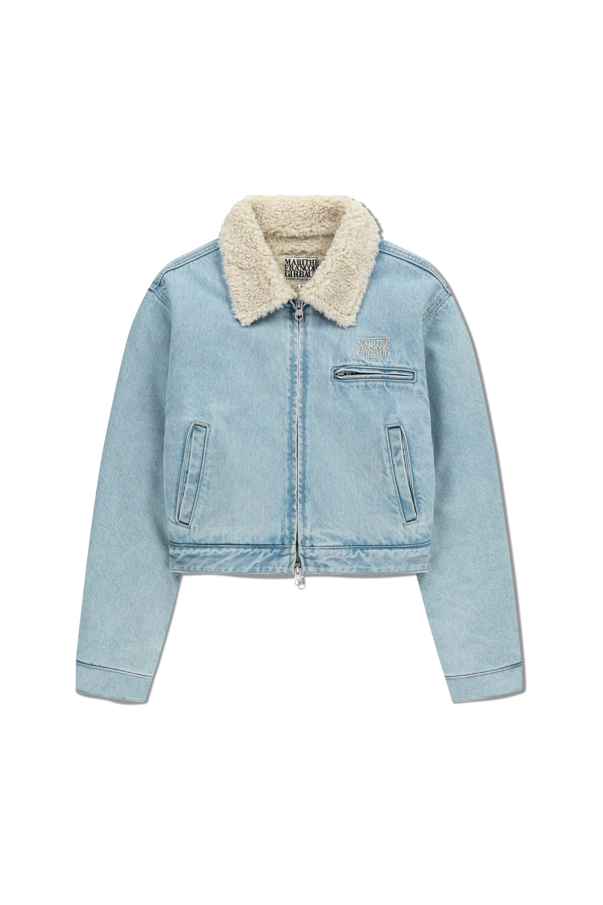 W Crop Shearling Denim Jacket Light Blue