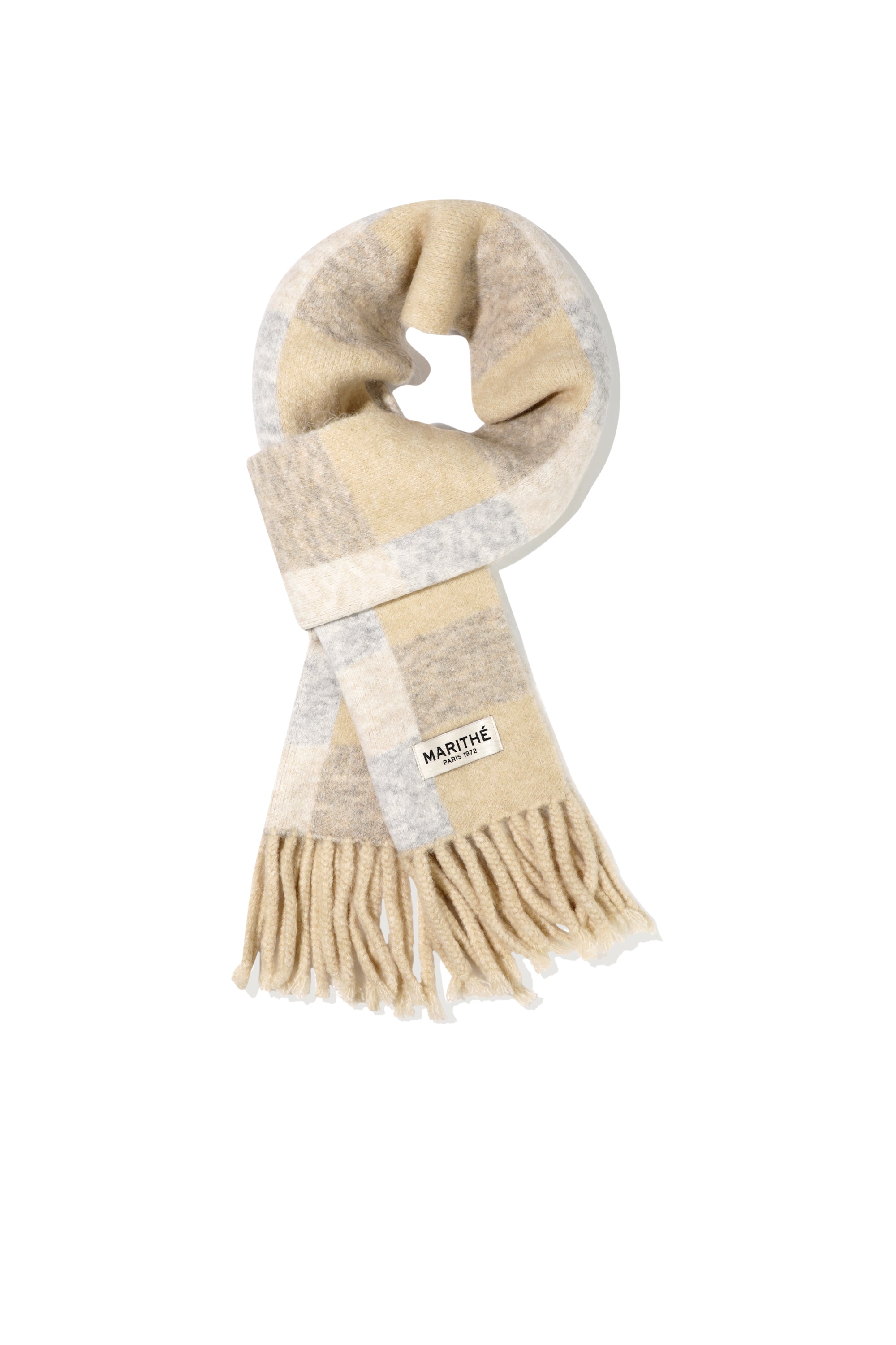 Fuzzy Check Knit Muffler Light Beige