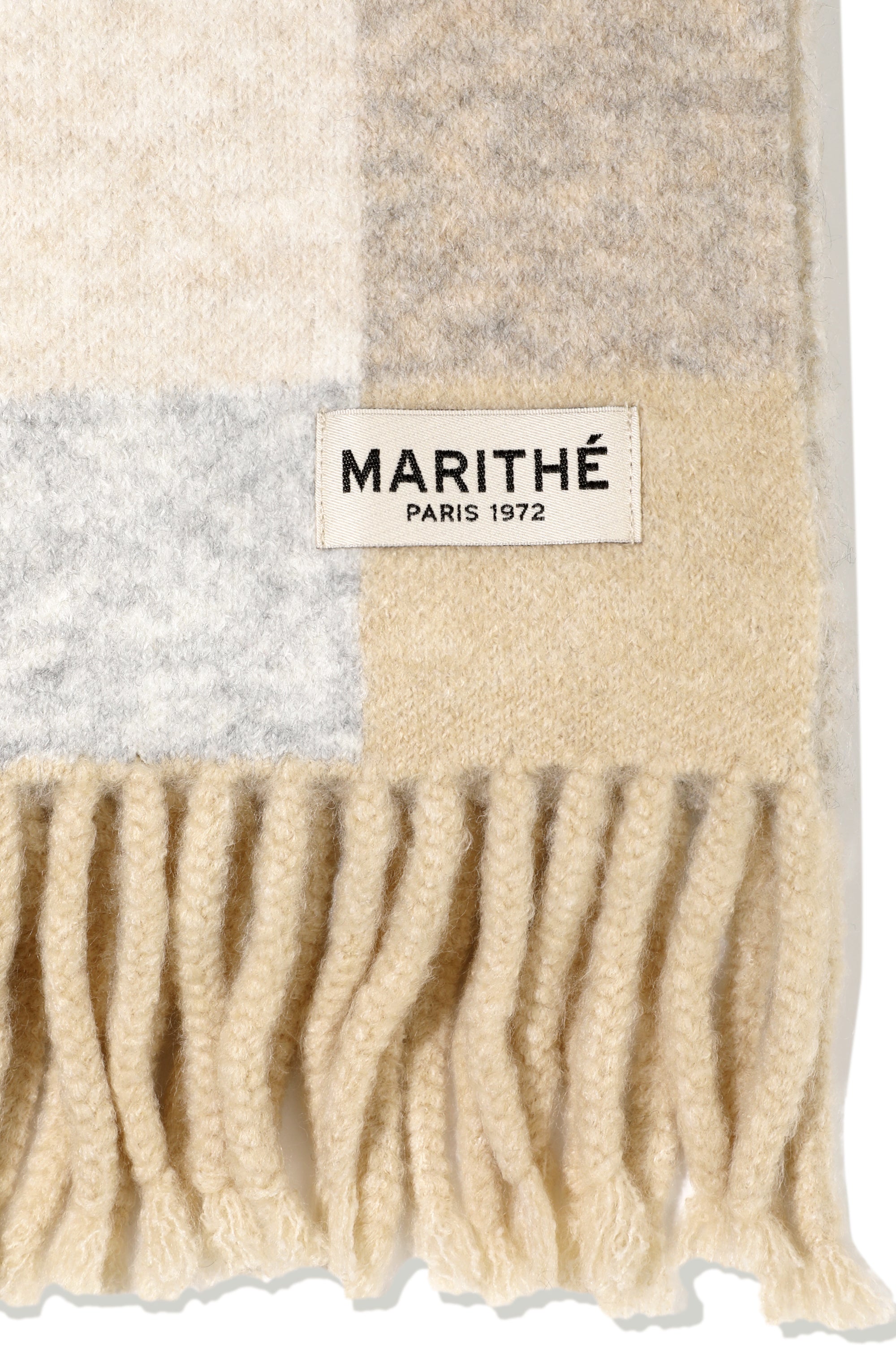 Fuzzy Check Knit Muffler Light Beige