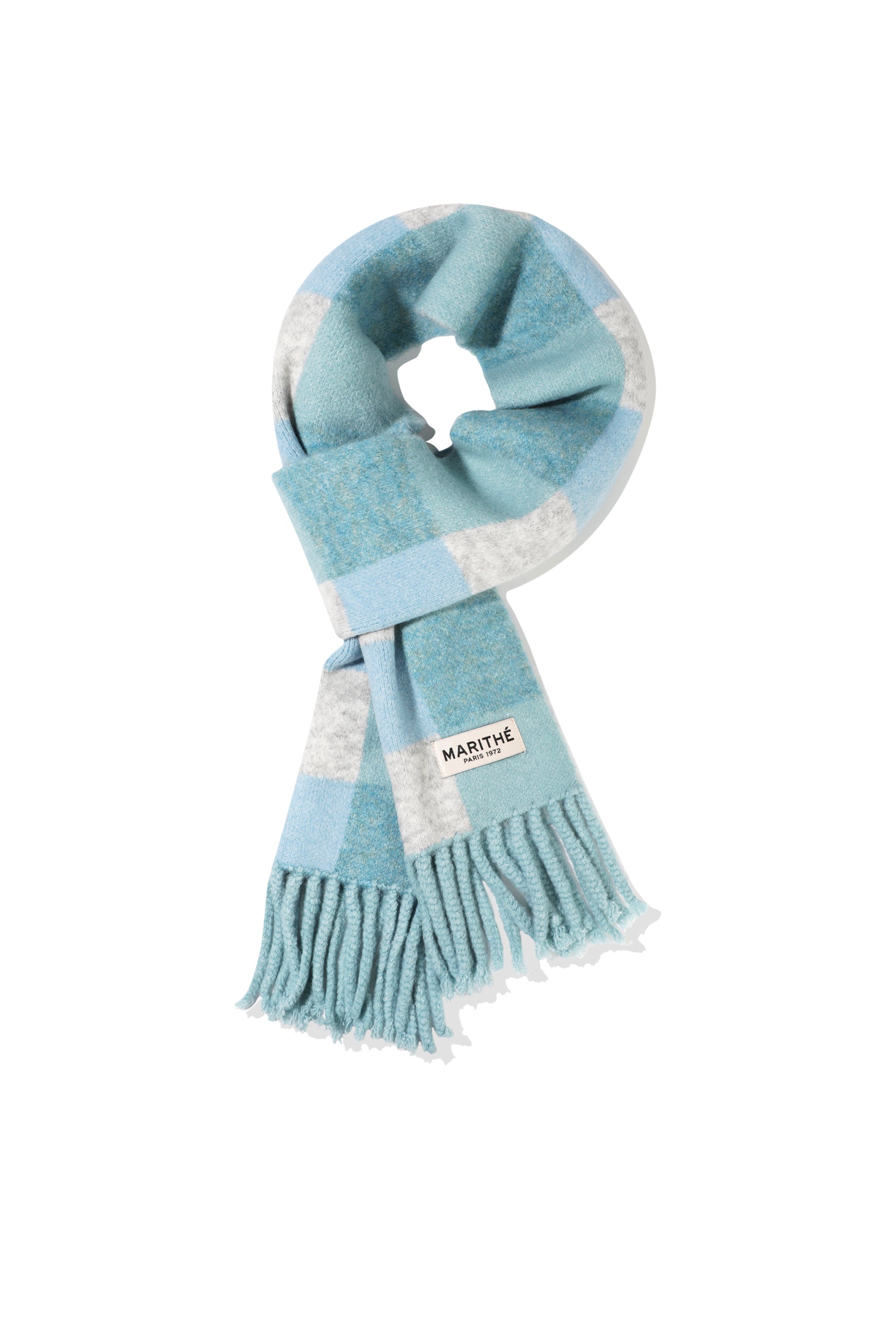 Fuzzy Check Knit Muffler Teal