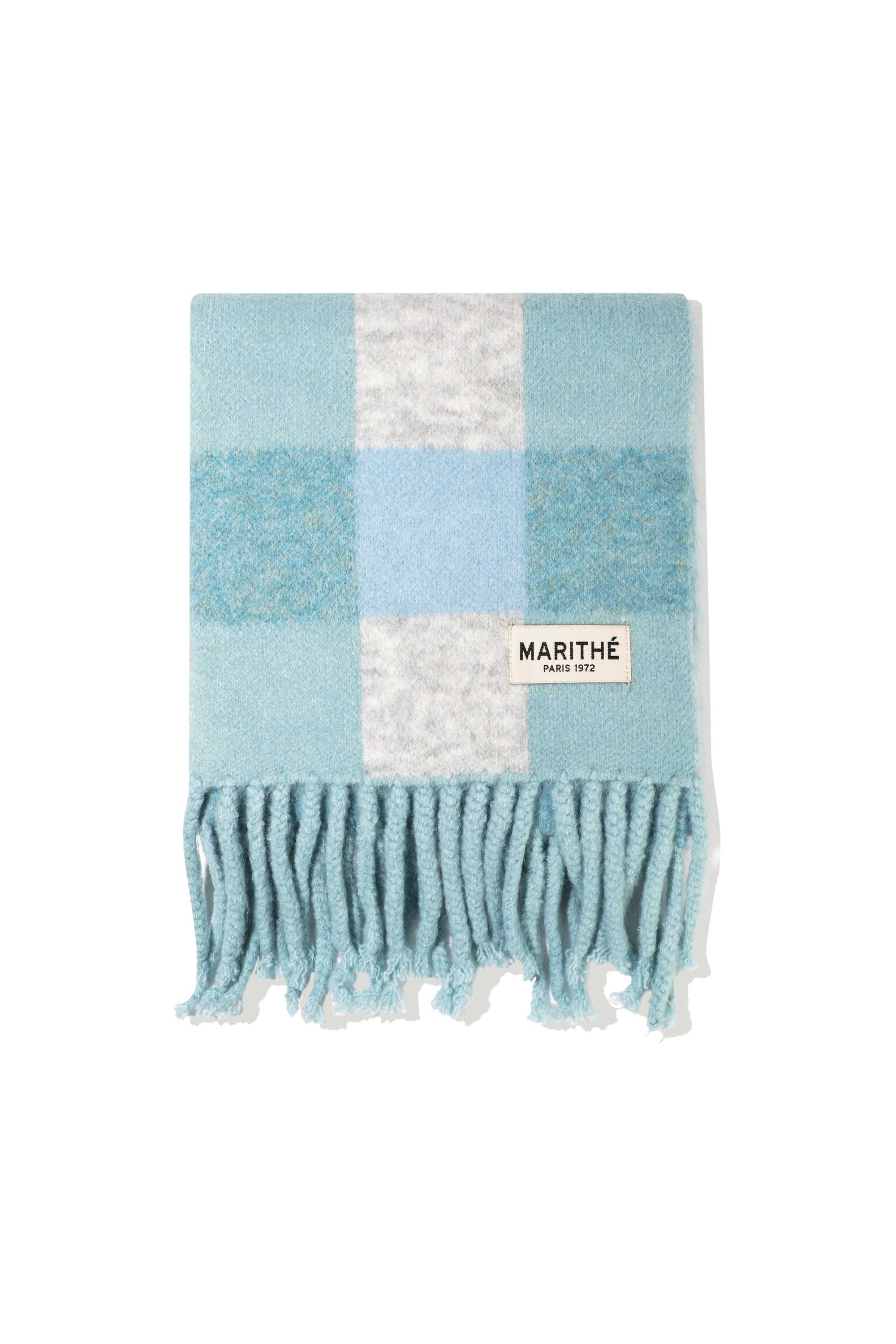 Fuzzy Check Knit Muffler Teal