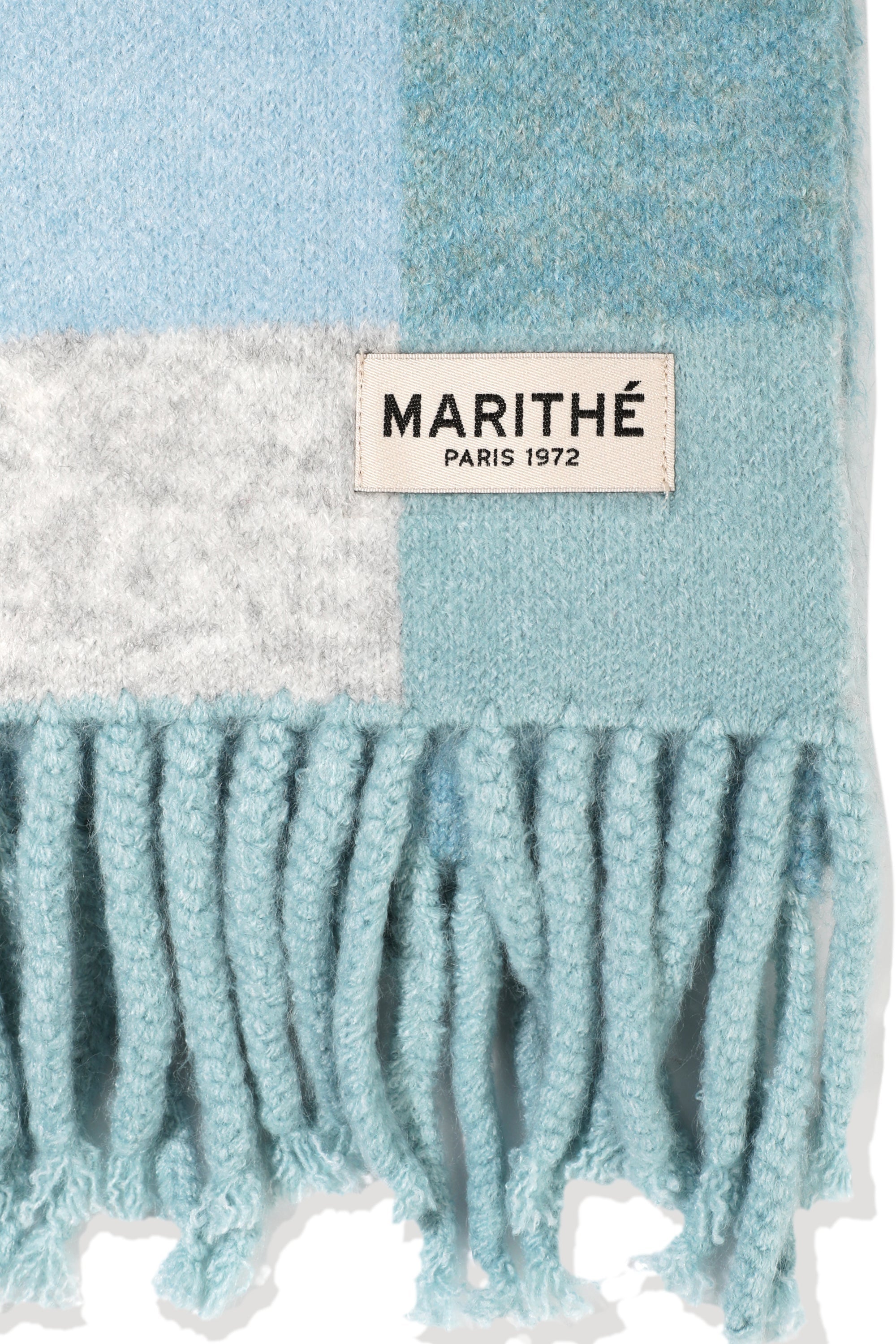 Fuzzy Check Knit Muffler Teal