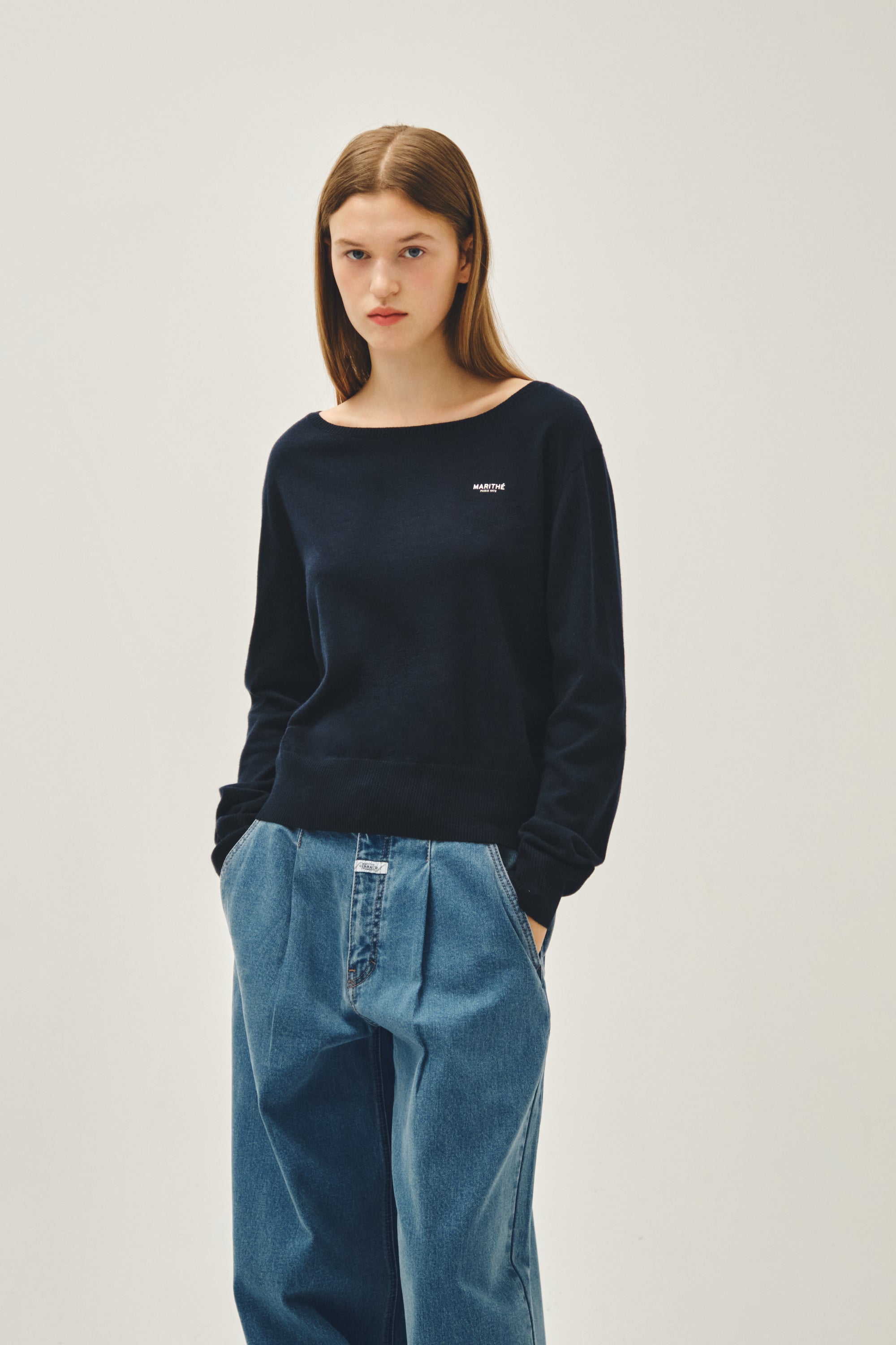 W Low-Waist Wide Denim Pants Blue