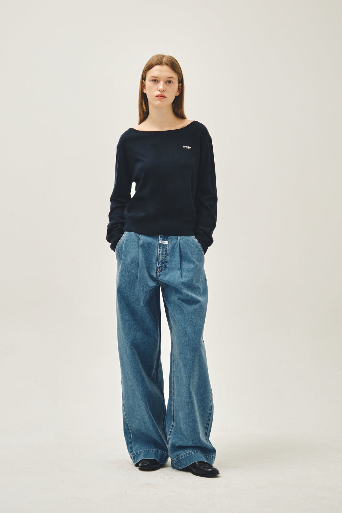 W Low-Waist Wide Denim Pants Blue