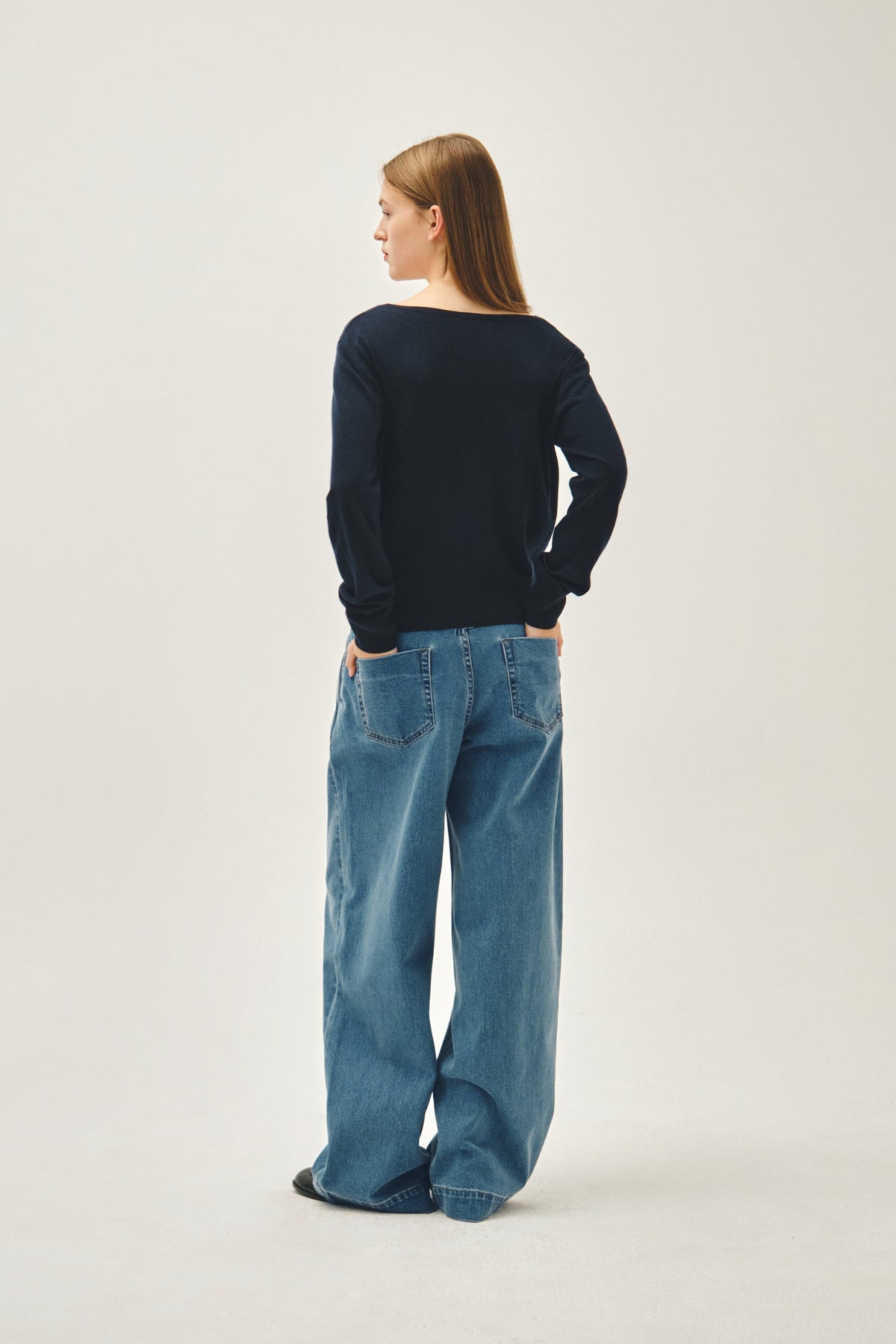 W Low-Waist Wide Denim Pants Blue