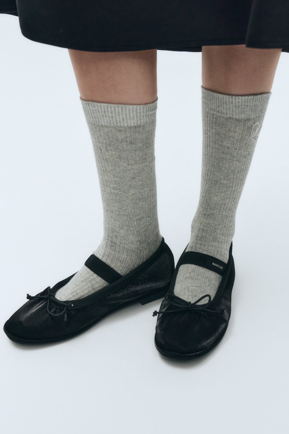 W Banding Ribbon Flat Shoes Black