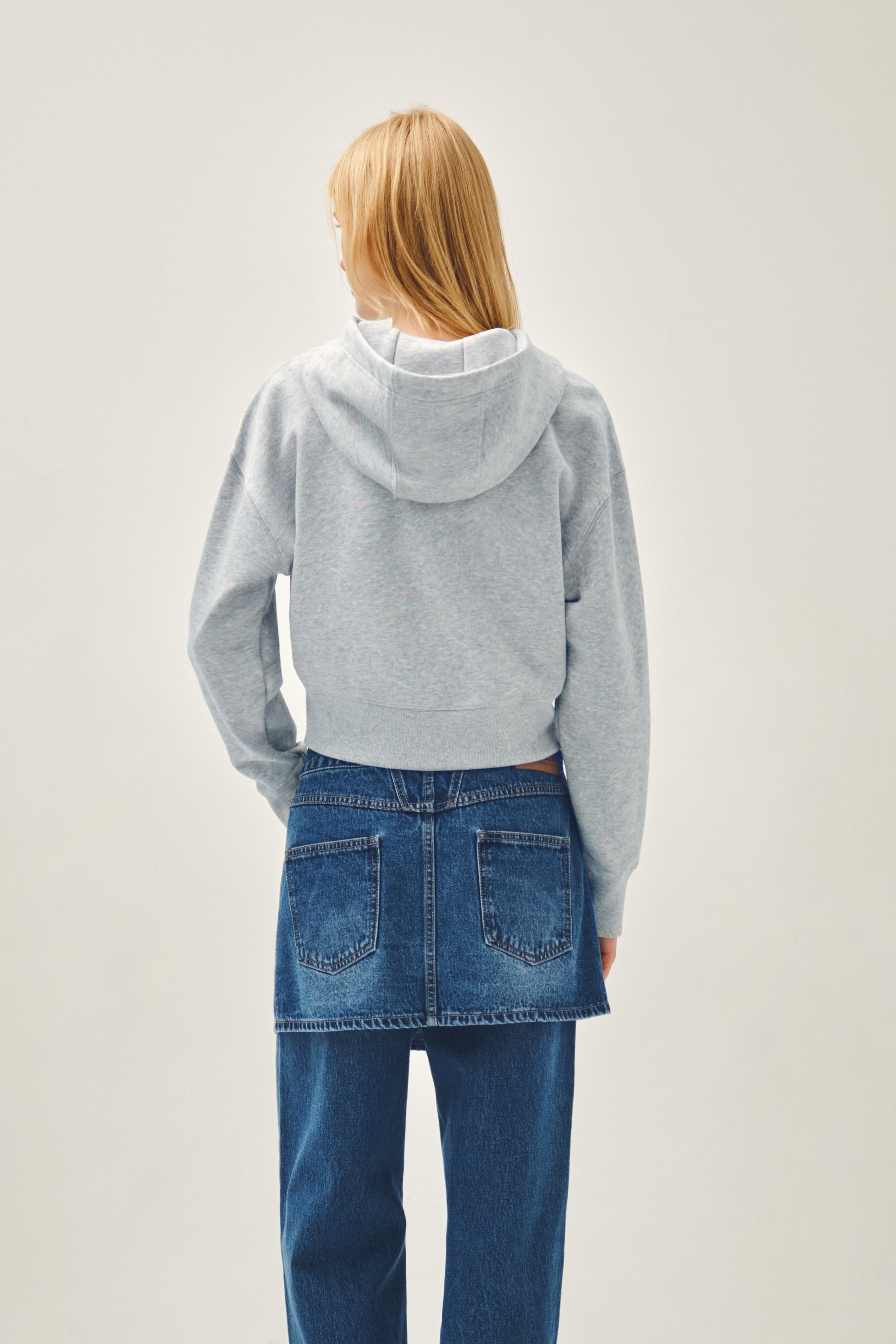 W Classic Logo Crop Hoodie Zipup Heather Gray
