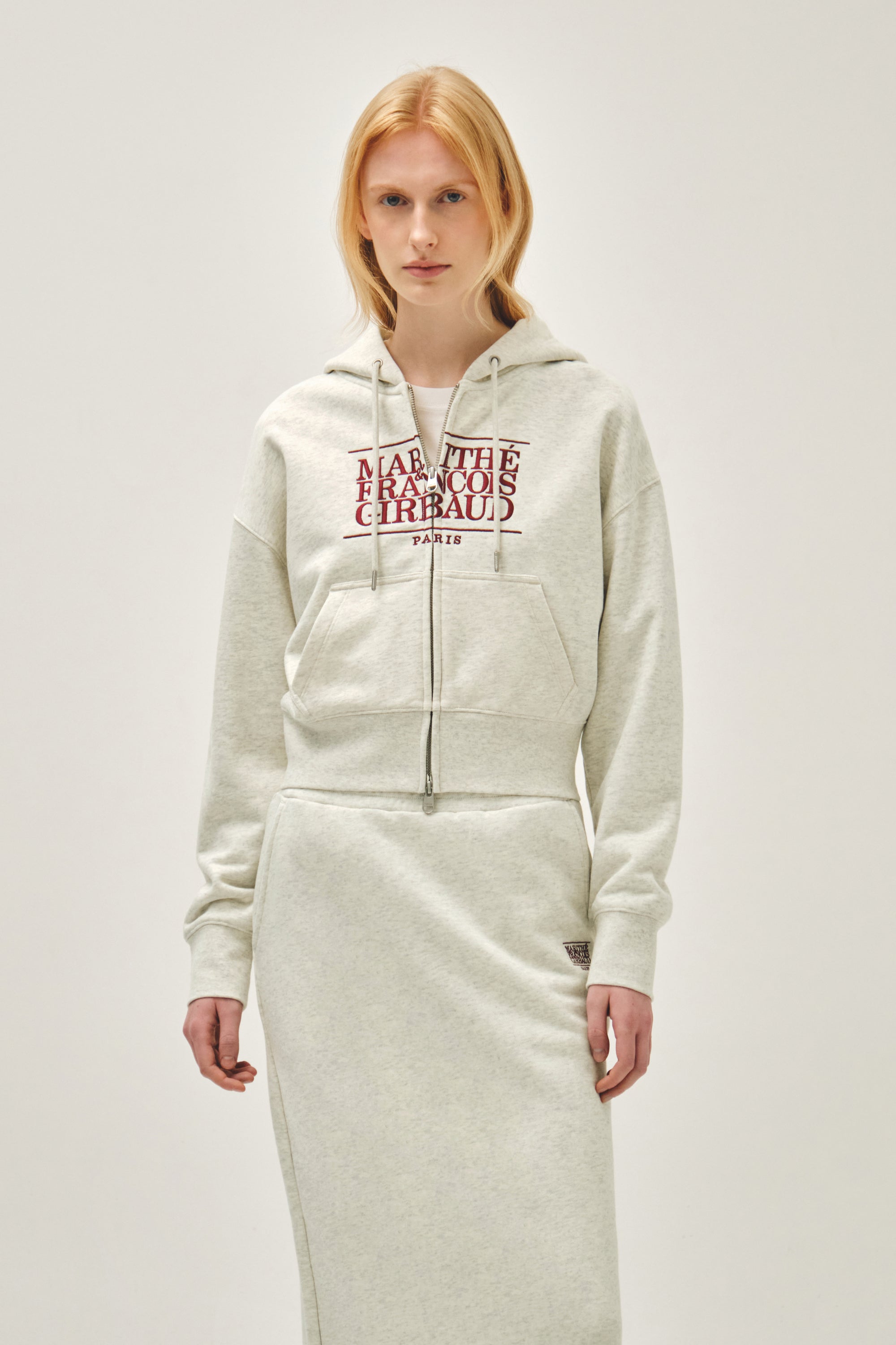 W Classic Logo Crop Hoodie Zipup Oatmeal