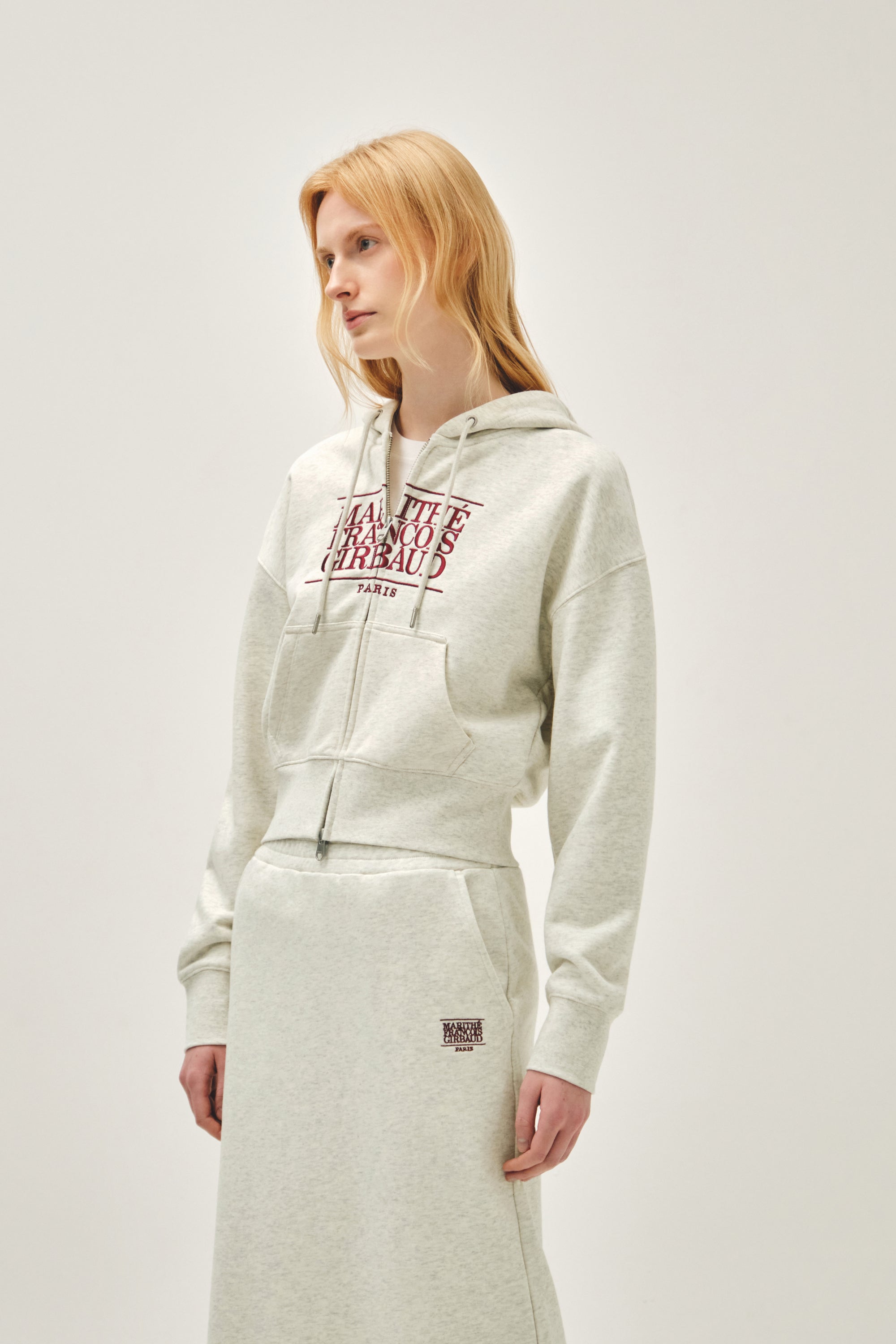 W Classic Logo Crop Hoodie Zipup Oatmeal